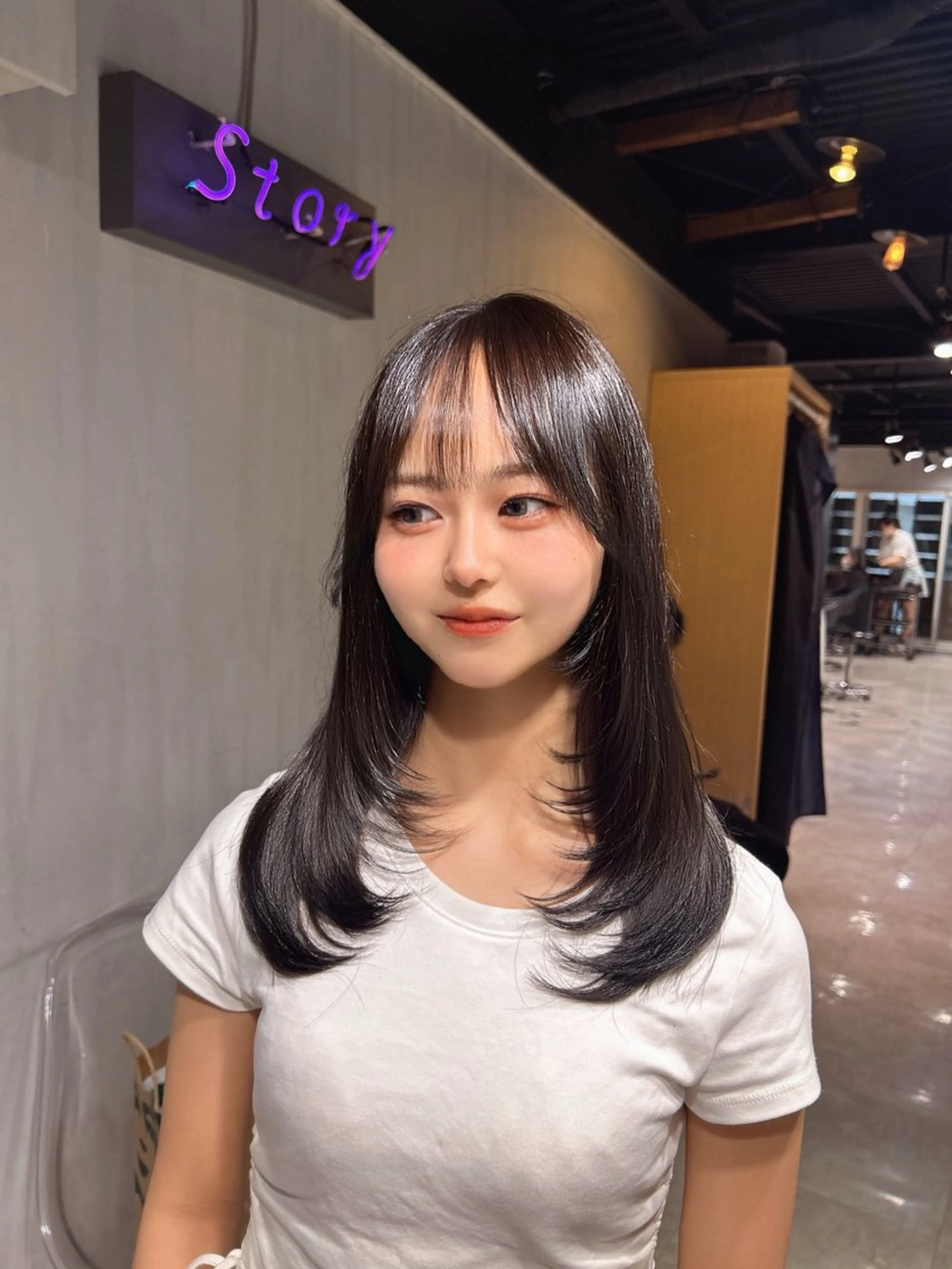 セミロング 韓国風カラー 姫カット 韓国風ヘア レイヤーカット ワンホンレイヤー MEI🎀垢抜けカラ ー🎀韓国styleのヘアスタイル