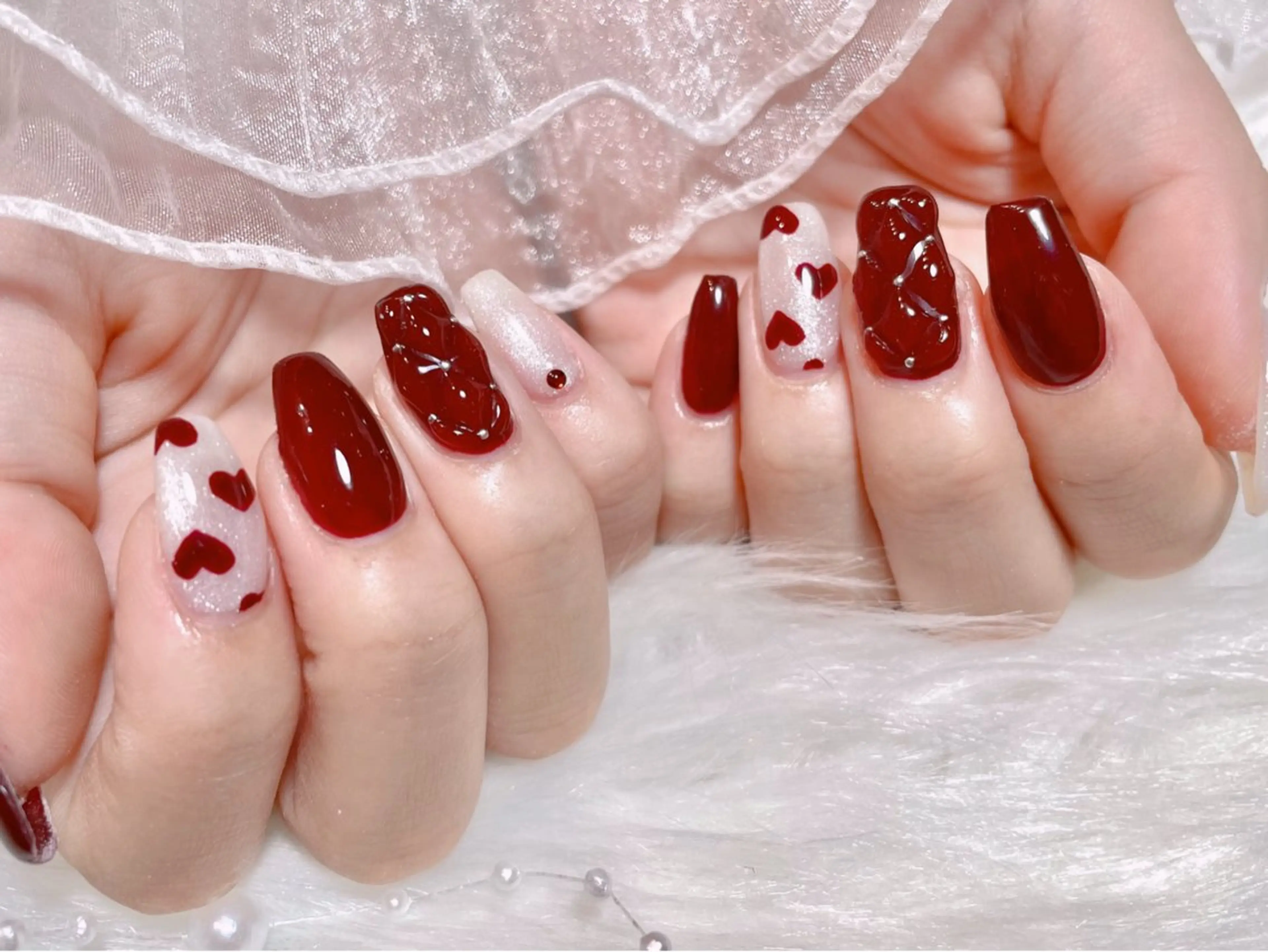 ネイル ボルドー 冬ネイル ハンドネイル ゆりか ジョアアンジェ福島のネイルデザイン