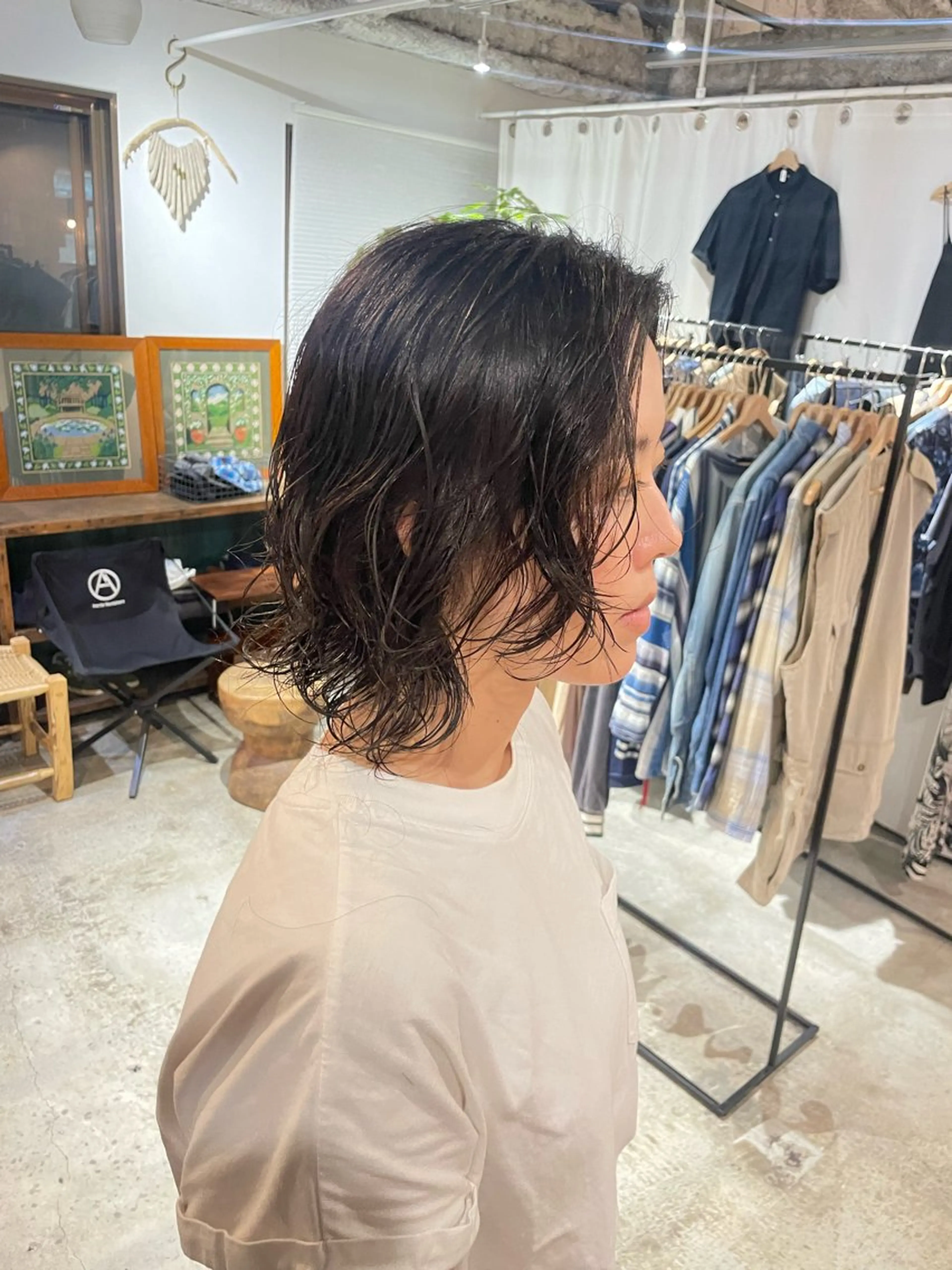 ミディアム カラー パーマ ミディアムパーマ ボブ レイヤーカット ウルフカット ニュアンスパーマ カット パーマ Takuma Suzuki中目黒のヘアスタイル