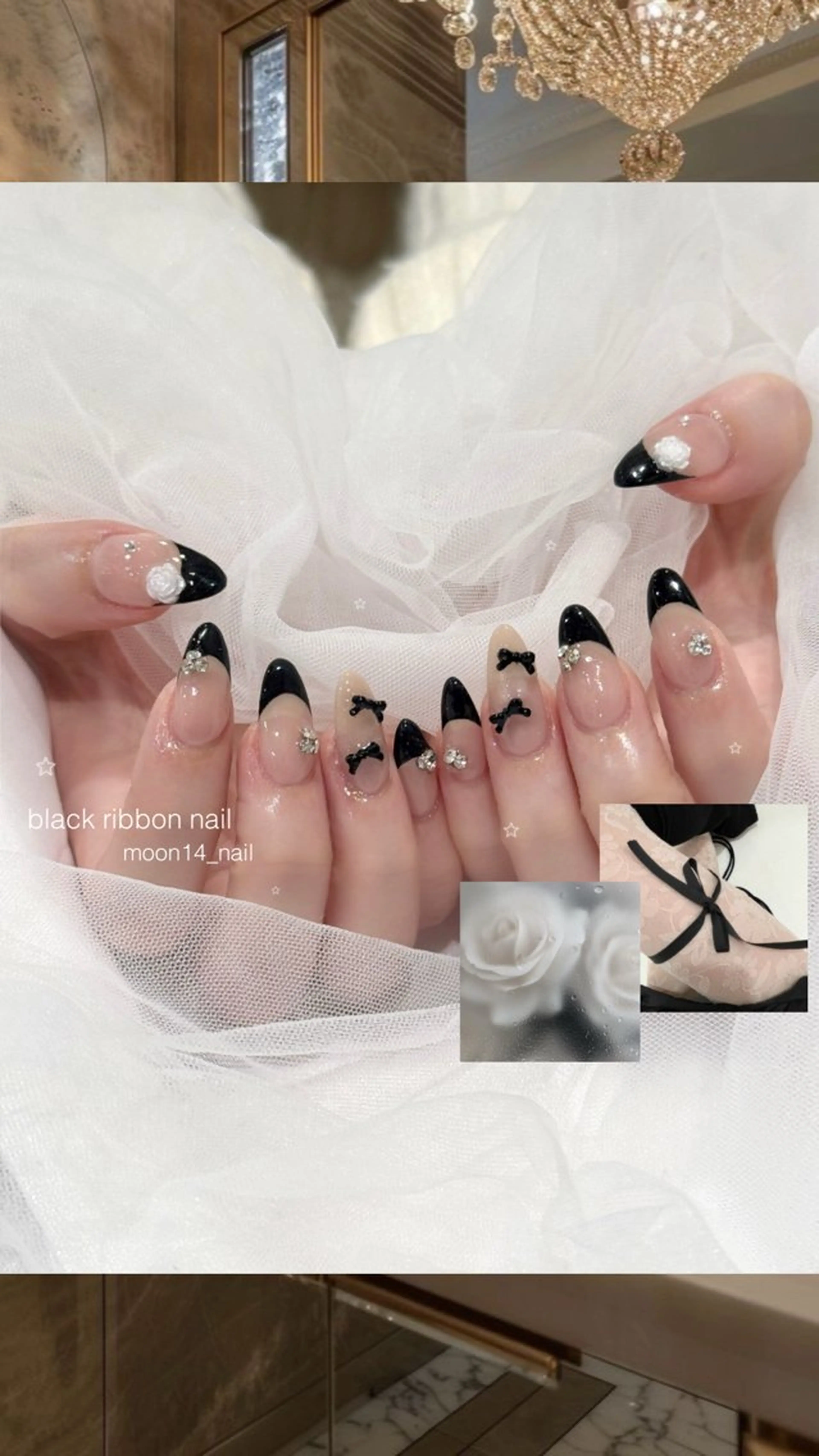 ネイル フレンチネイル ジェルネイル マグネットネイル パラジェル リボン ハンドネイル natsuki 💫のネイルデザイン