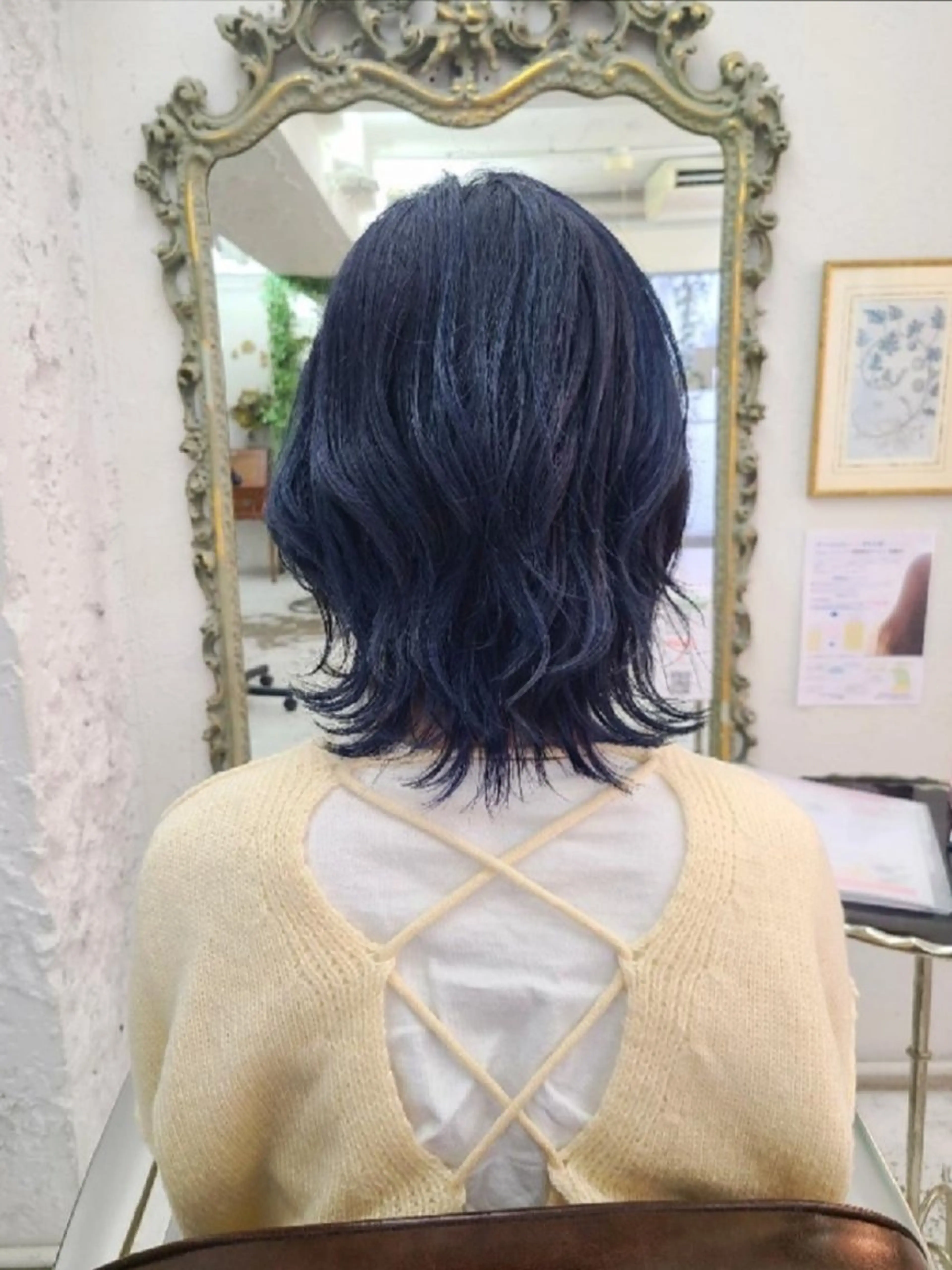 ミディアム カラー ベージュカラー ブリーチ ネイビーカラー オレンジ ヘアカラー 【縮毛矯正/髪質改善 カラー】yumiのヘアスタイル