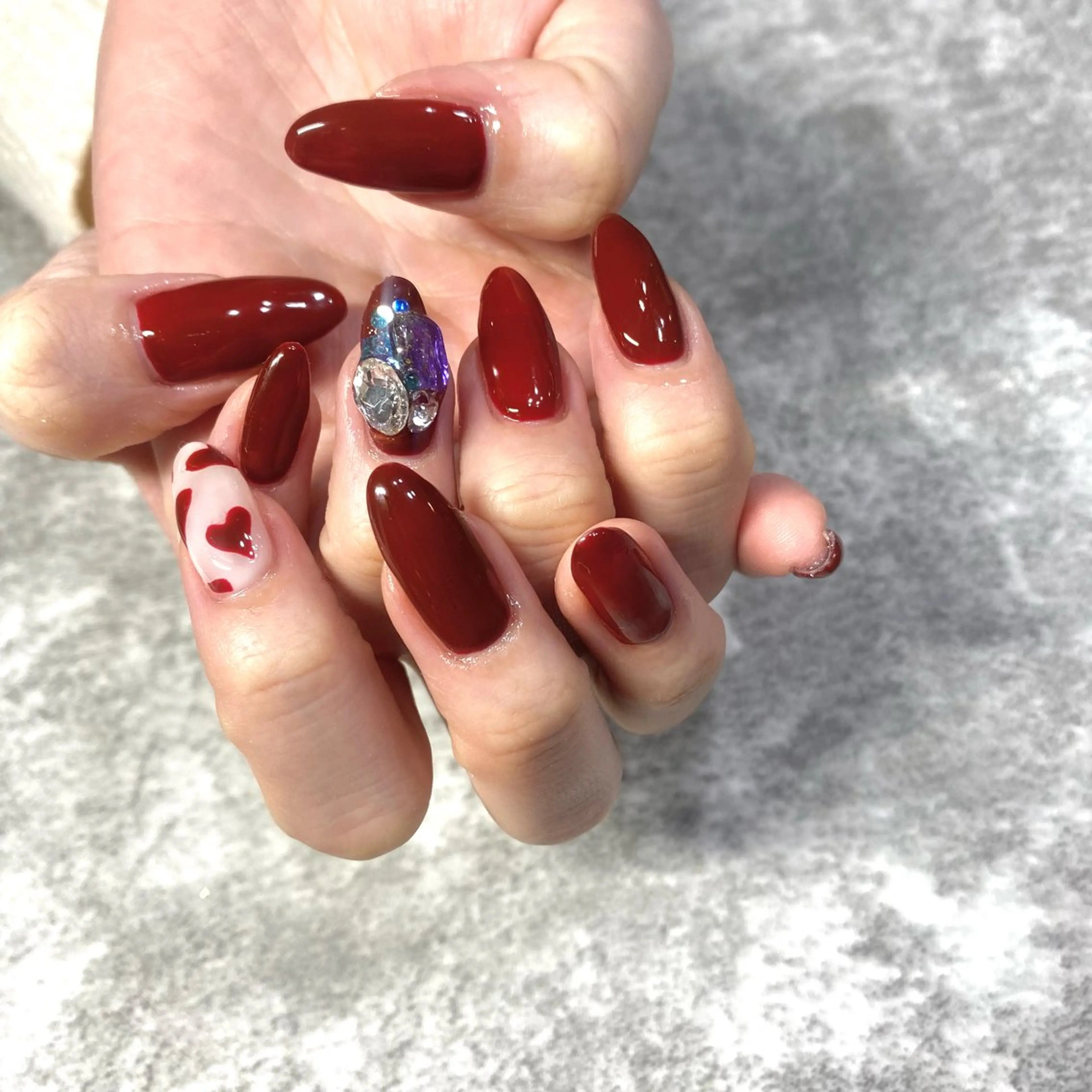 ネイル ハート 赤色 バレンタイン ハンドネイル ★Rinail... .のネイルデザイン