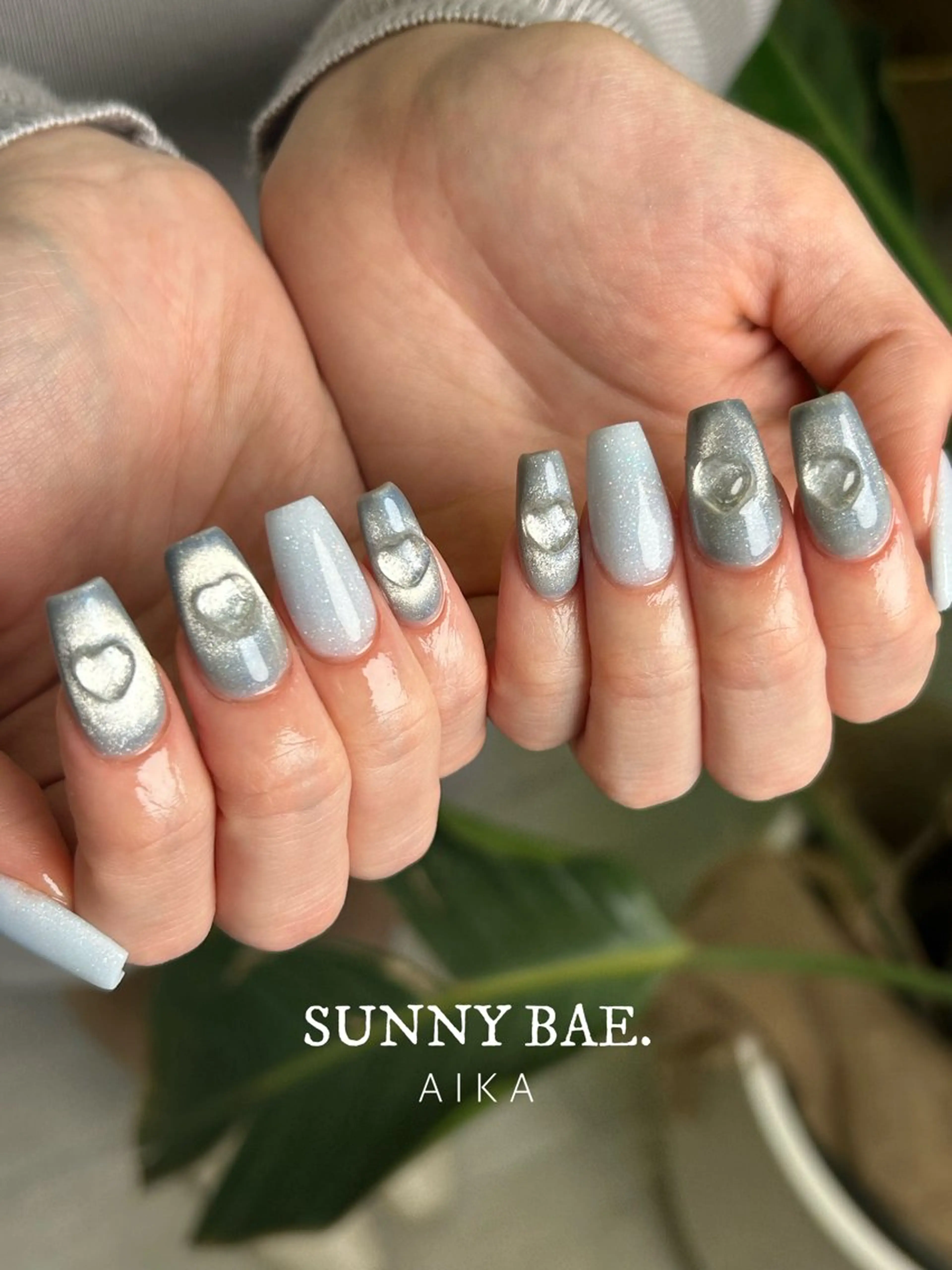 ネイル アートネイル ハート キラキラネイル ロングネイル 持ち込み Made By AIKAのネイルデザイン