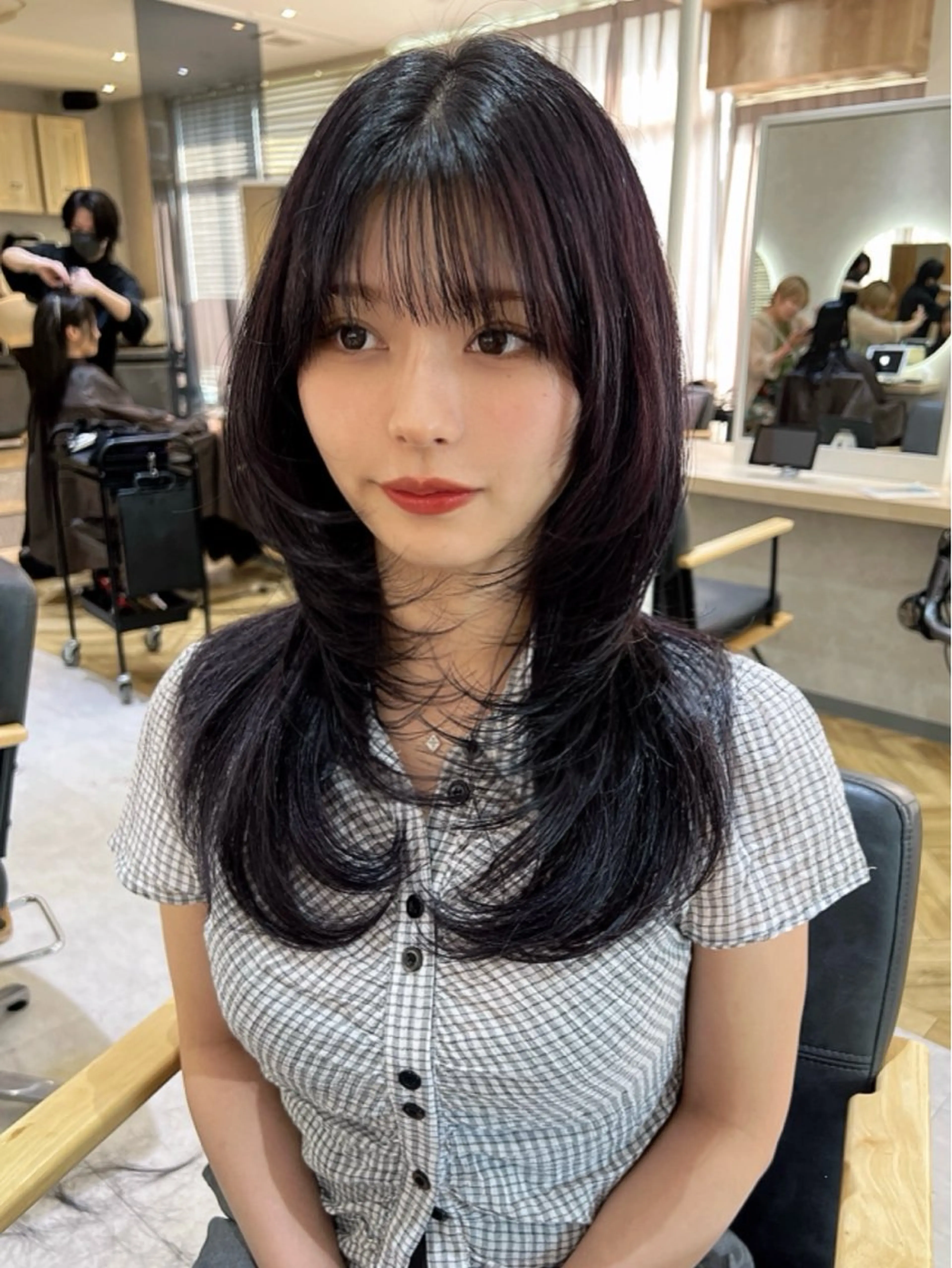 ロング 顔まわりレイヤー 顔周りカット 髪質改善 韓国風ヘア レイヤーカット カット 韓国🇰🇷レイヤー 映える顔周り🩷のヘアスタイル