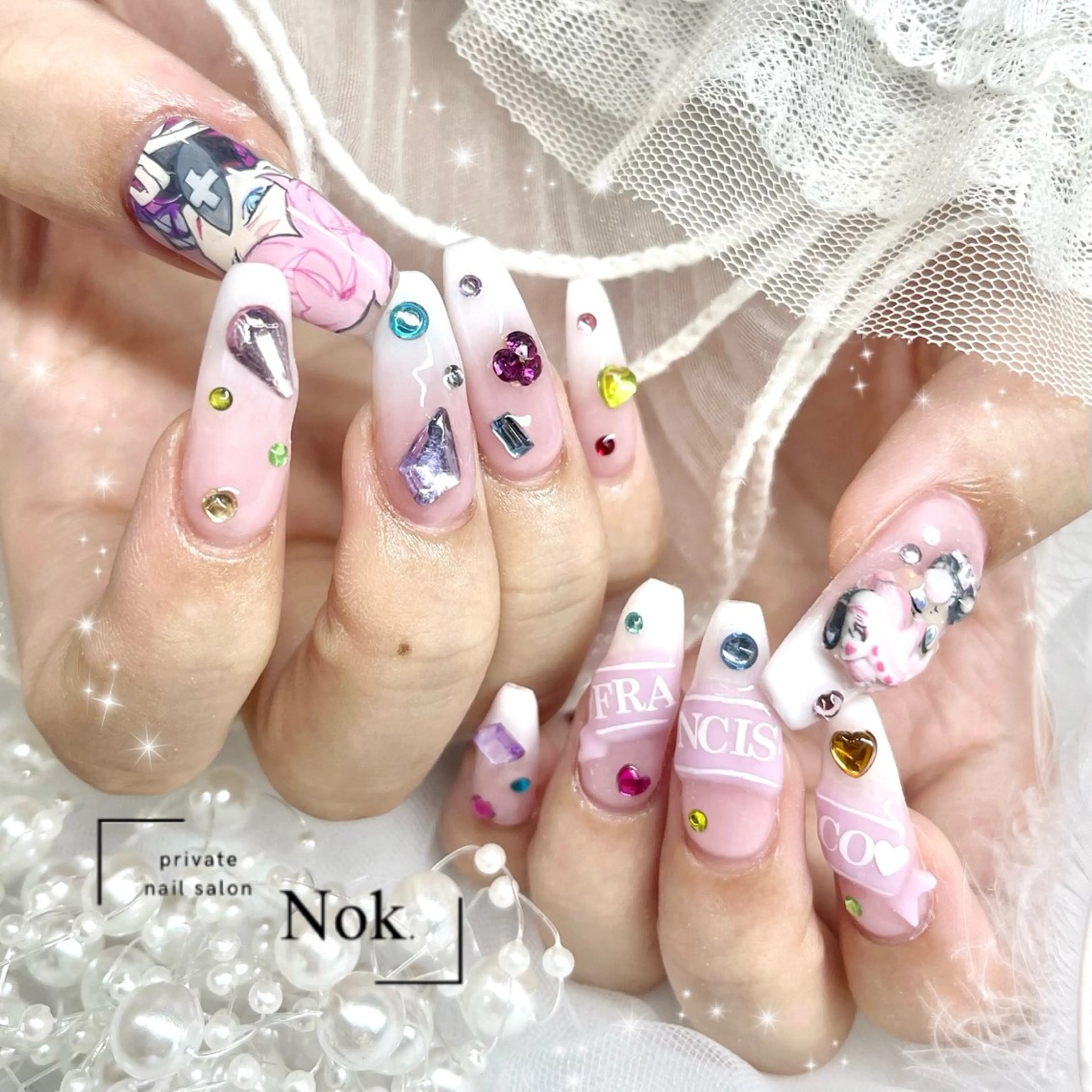 ネイル ストーンネイル ハンドネイル 池袋痛ネイル Nok. 渡辺のネイルデザイン