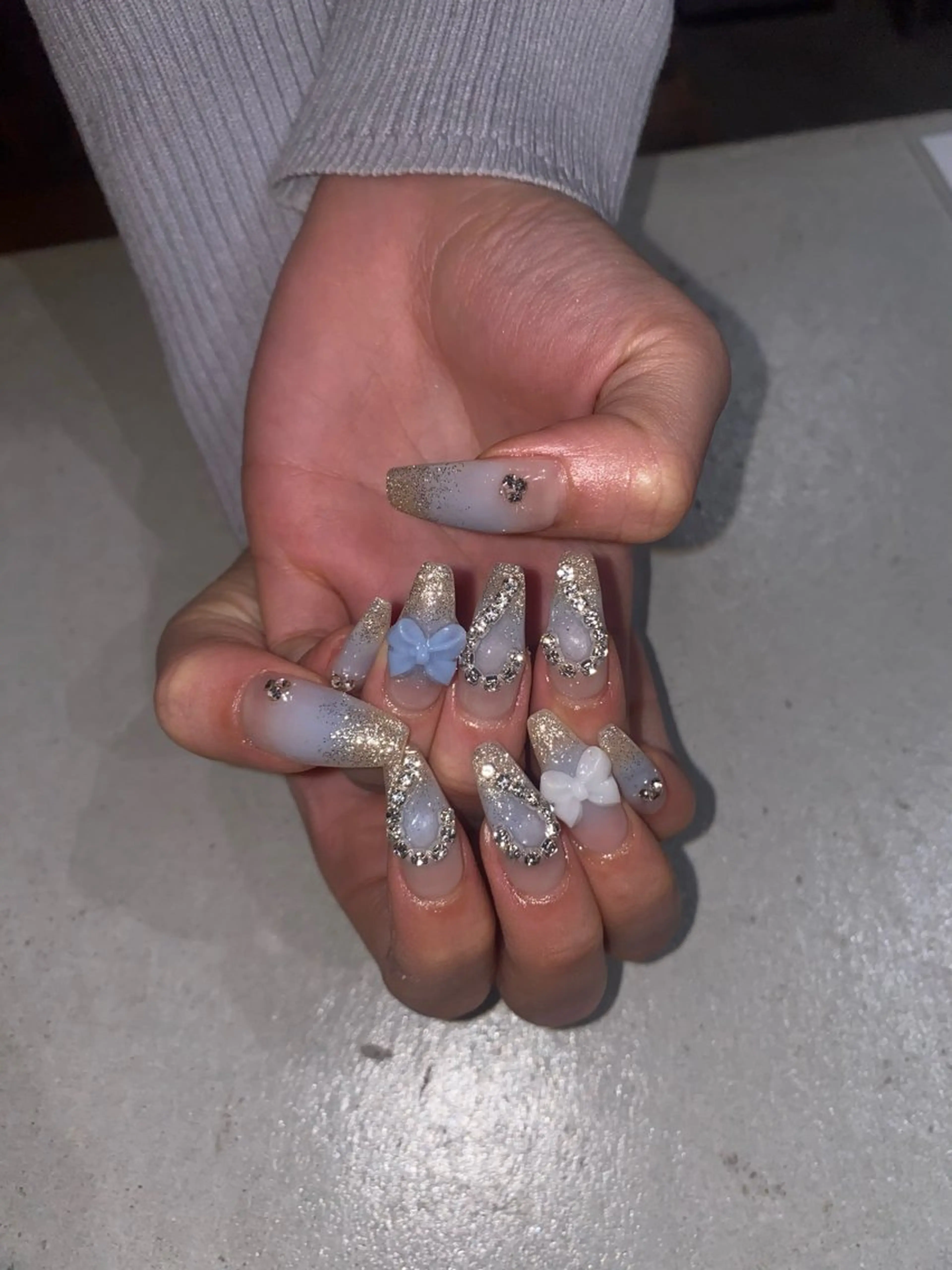 （オフなし）ウォーターケア付、長さ出し10本ラメグラデーションネイル💞の写真