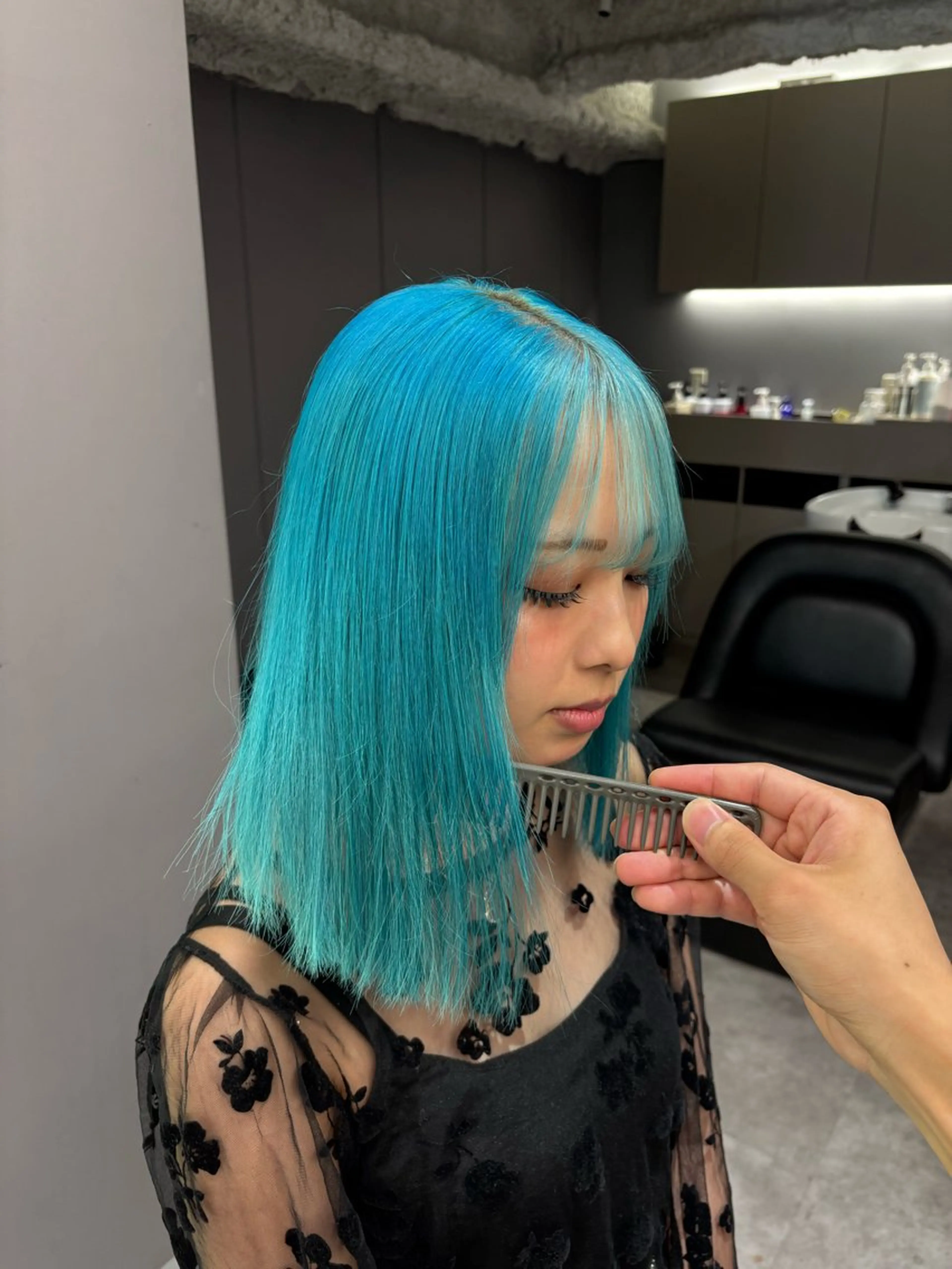 ミディアム カラー ブルーカラー ヘアカラー トリートメント 名古屋/デザイン/ ブリーチ/松井亮磨のヘアスタイル