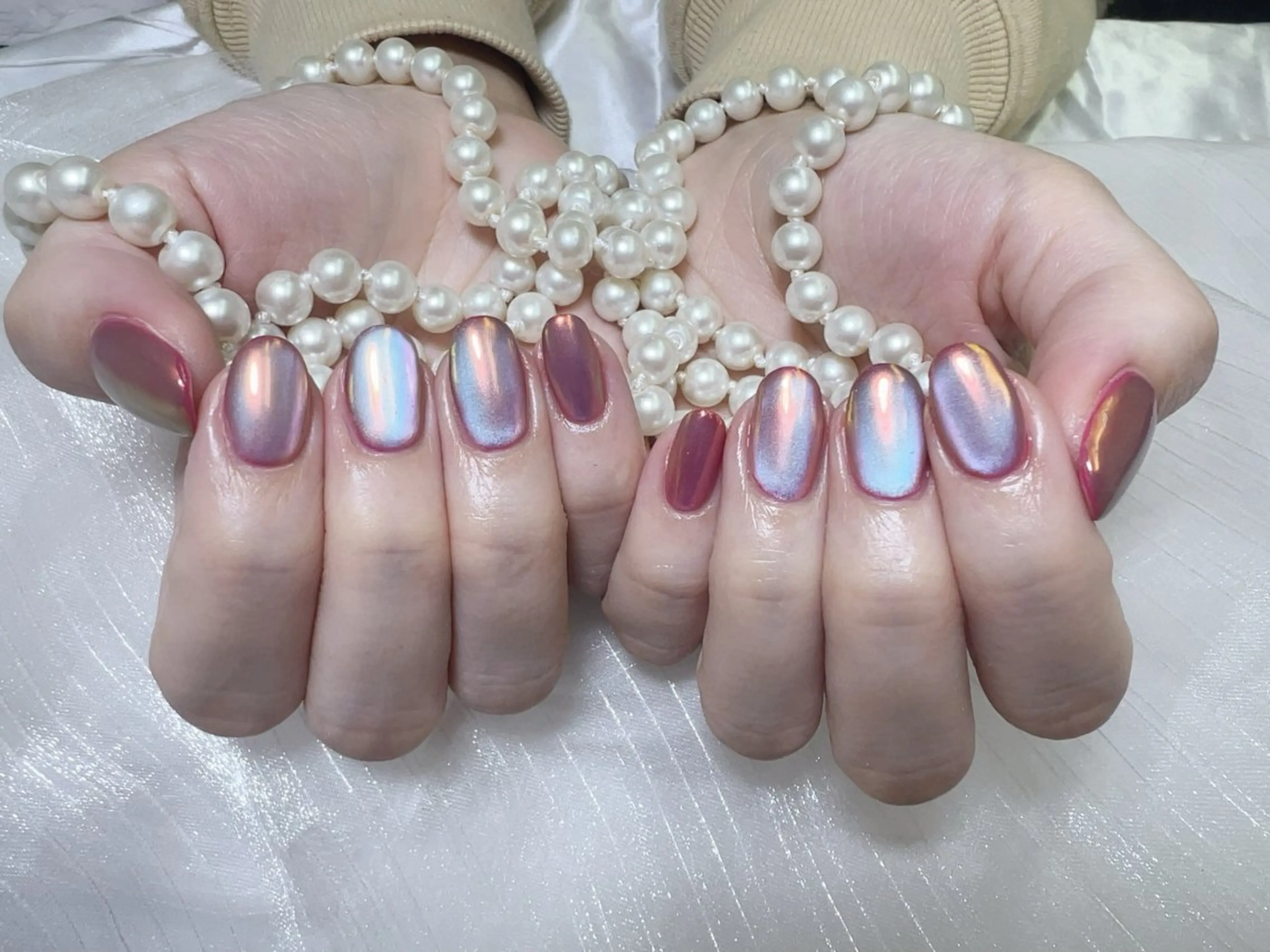 ネイル マグネットネイル ミラーネイル ピンク ワンホンネイル ハンドネイル UM nailのネイルデザイン