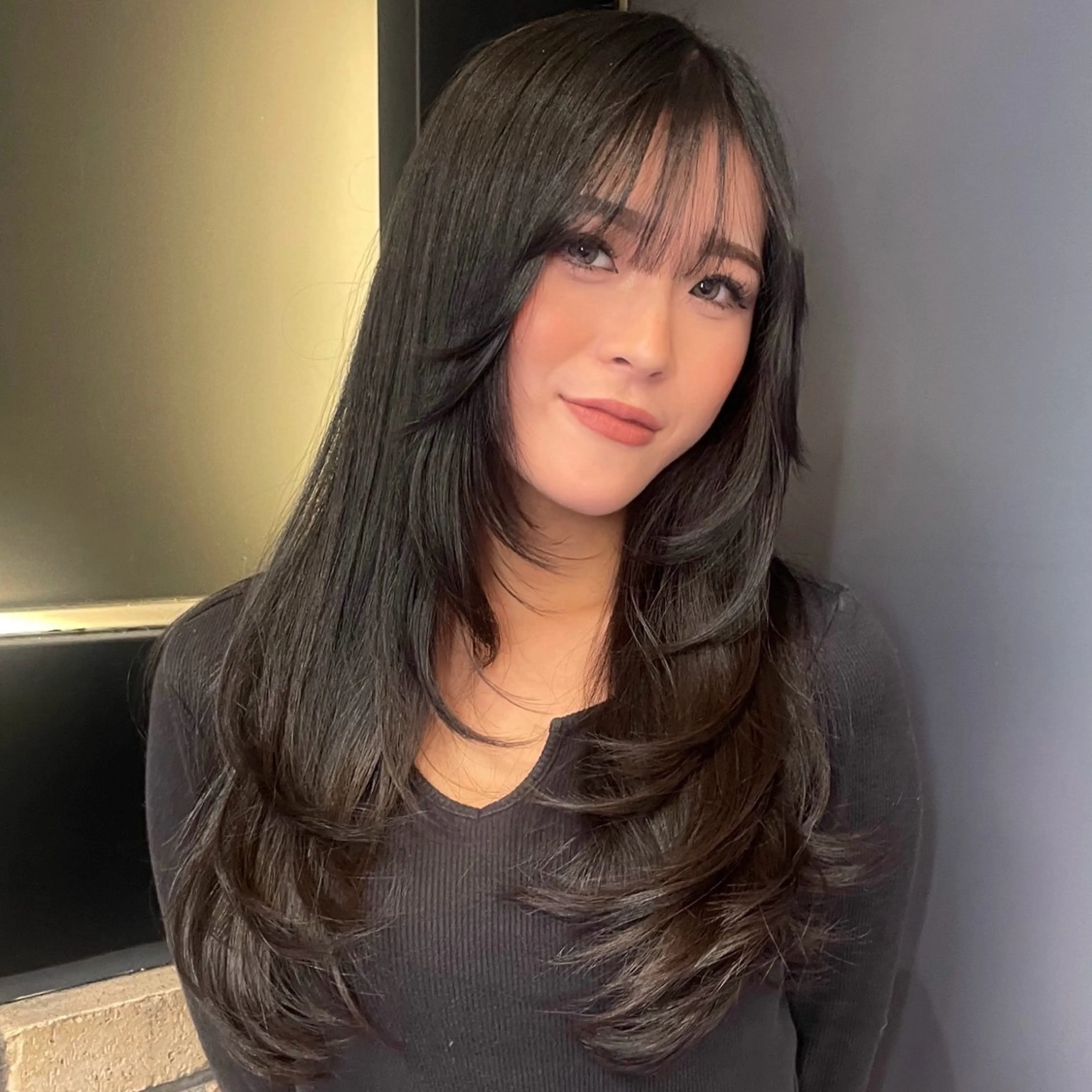 ロング カラー ブラウンカラー ダークブラウン 顔まわりレイヤー レイヤーカット 縮毛矯正 カット ヘアカラー レイヤー /髪質改善/ariのヘアスタイル