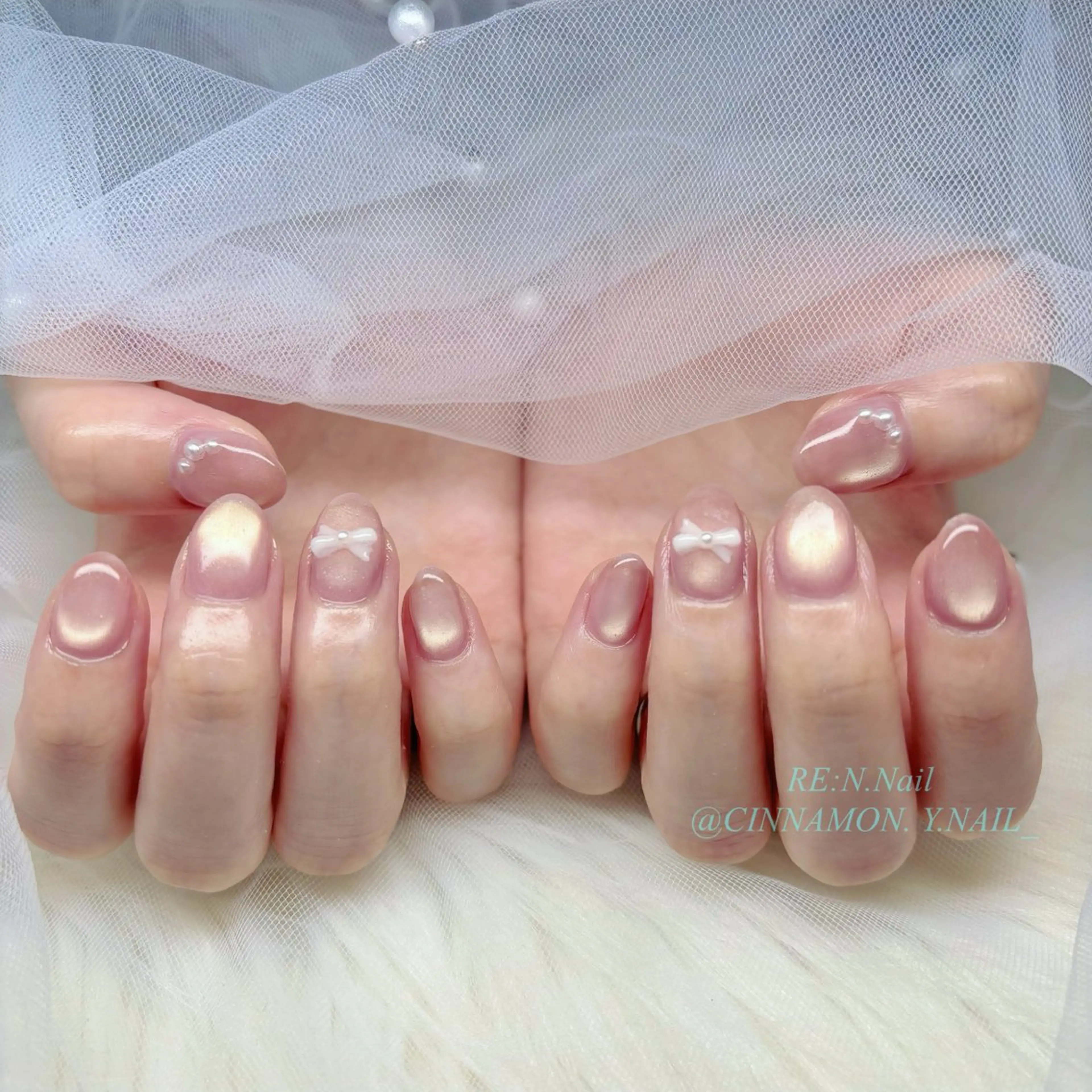 ネイル ガーリー ハンドネイル Yuna🩵 RE:N.Nailのネイルデザイン