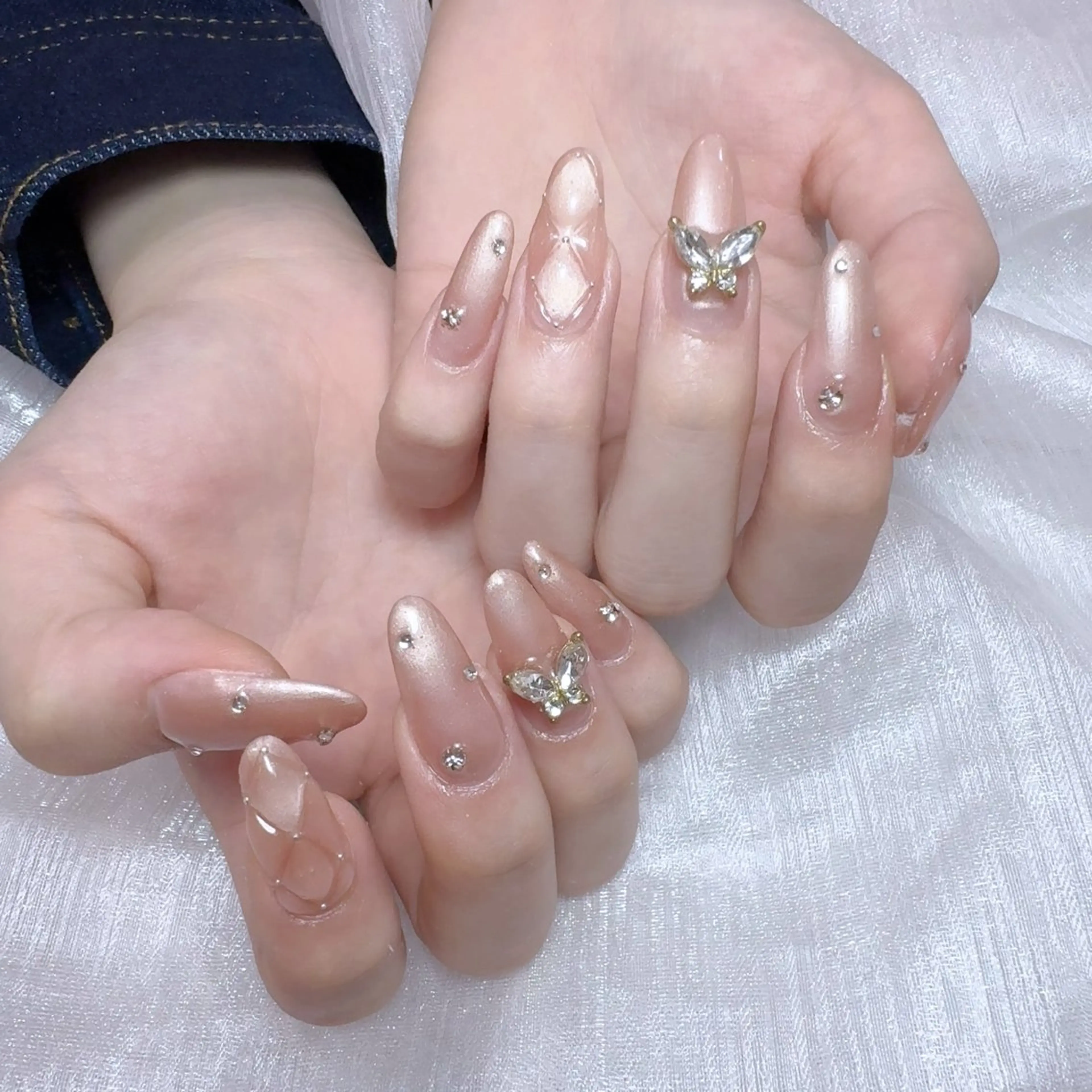 ネイル アートネイル フラッシュネイル フレンチネイル ジェルネイル ガラスフレンチ You&Me Yukiのネイルデザイン