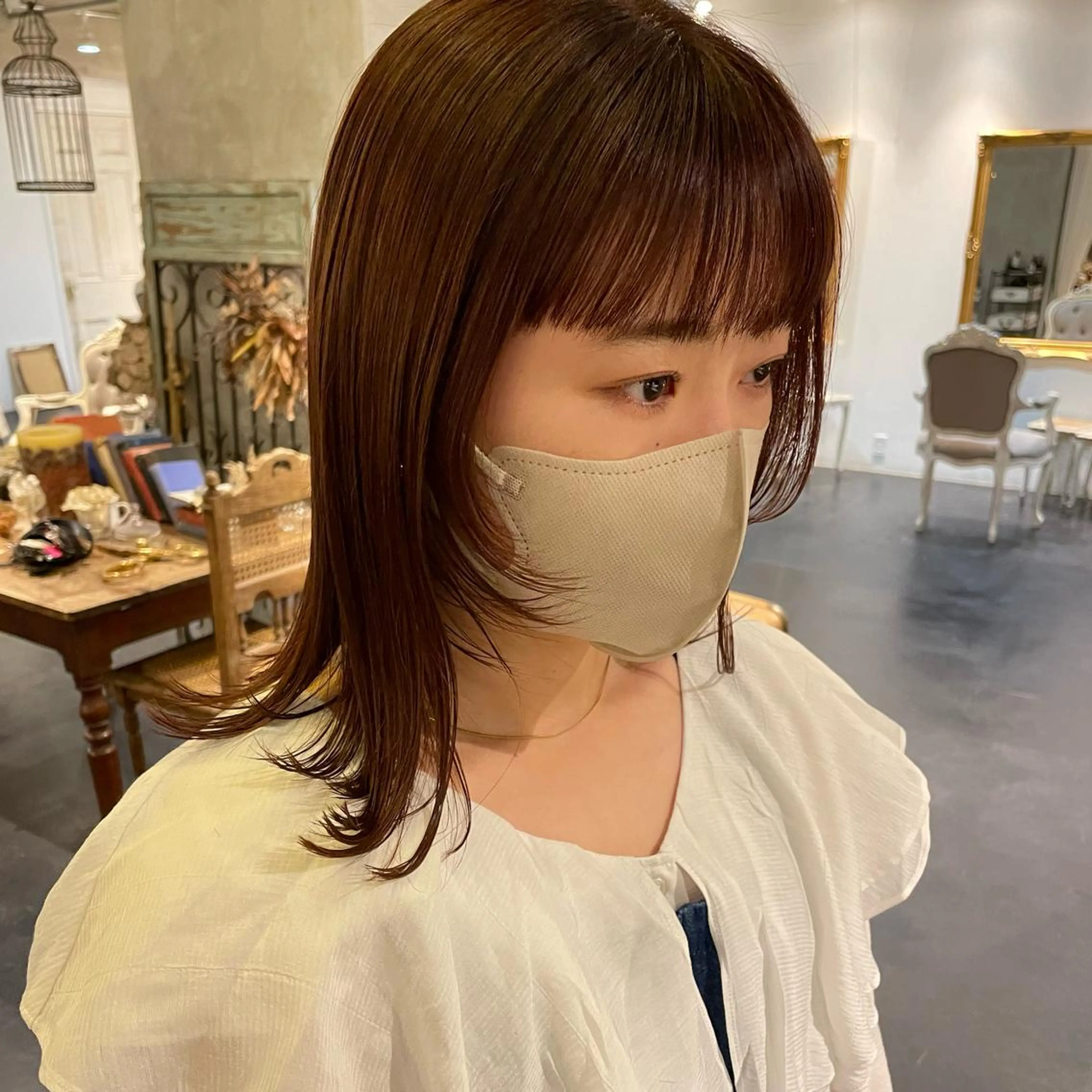 ミディアム カラー パーマ ヘアアレンジ メンズ キッズ ネイル マツエク・マツパ アイブロウ casane所属・暖色・前髪カット 🎗️佐藤ゆみこのヘアスタイル