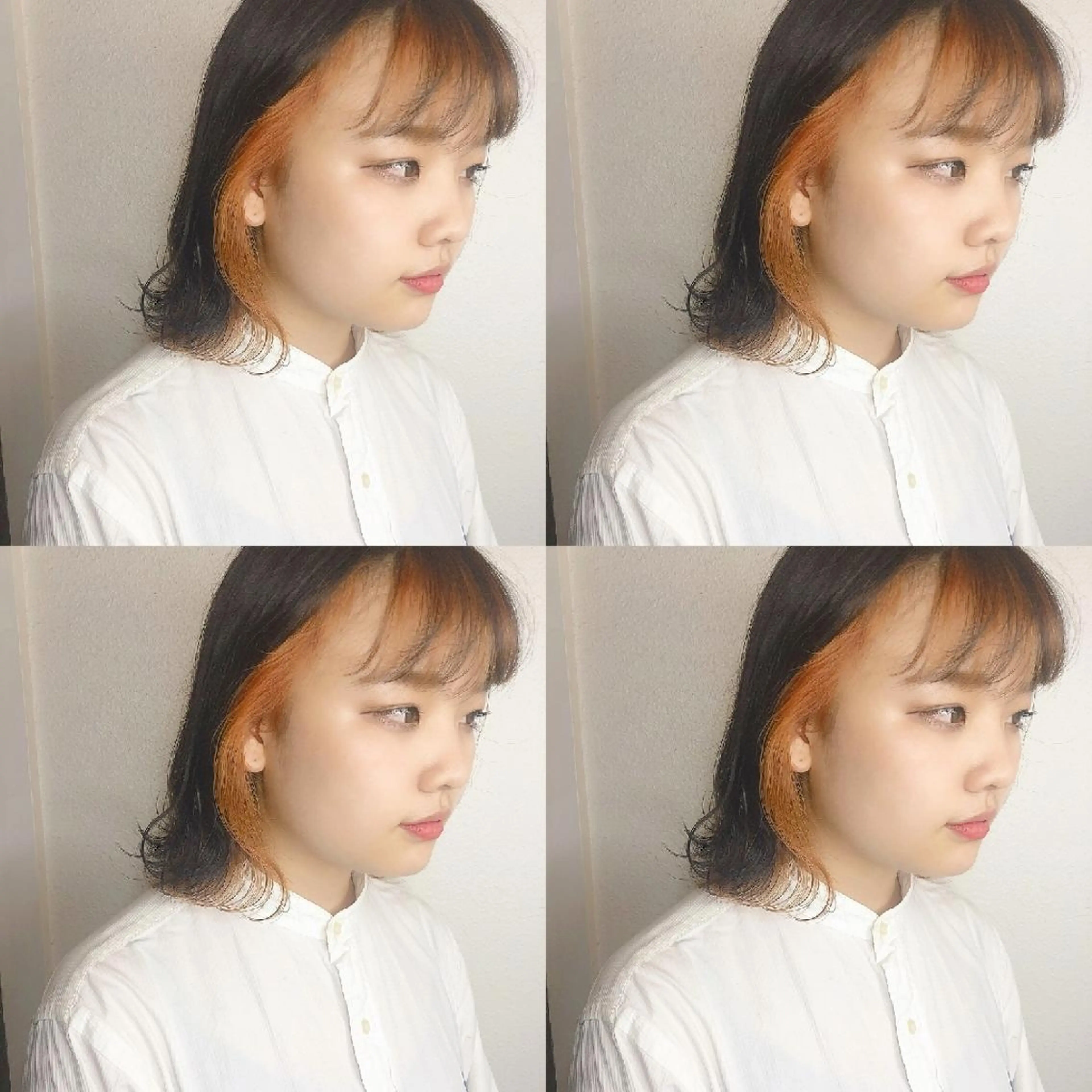 セミロング カラー ヘアアレンジ インナーカラー オレンジ カット ヘアカラー トリートメント 竹内啓太 ボブのヘアスタイル