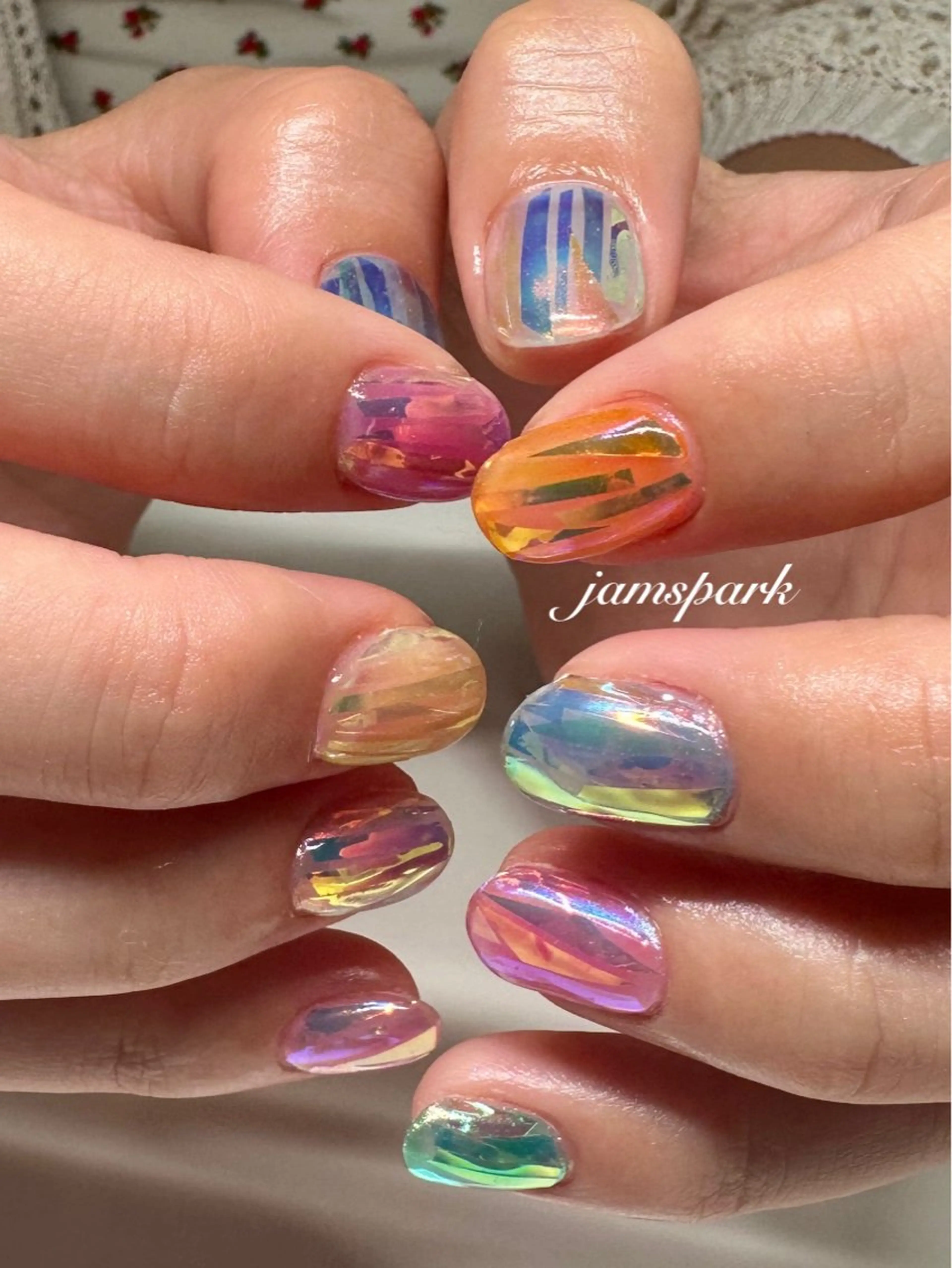 ネイル オーロラネイル フラッシュネイル ホログラムネイル キラキラネイル ハンドネイル jamspark ✨のネイルデザイン