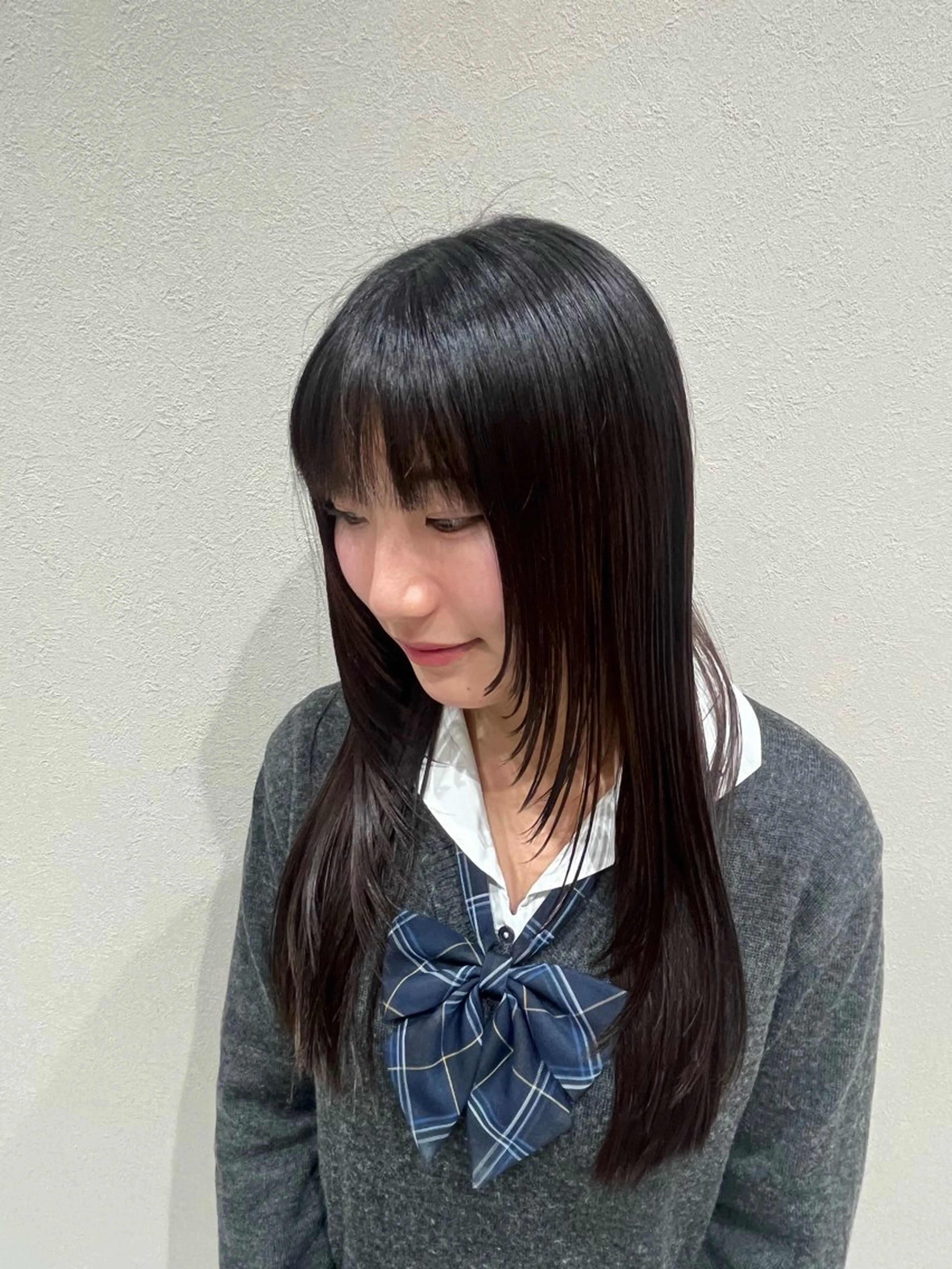 ロング カラー ロングレイヤー 顔周りカット レイヤーカット ロング カット トリートメント Ken 縮毛矯正/韓国風ヘアのヘアスタイル