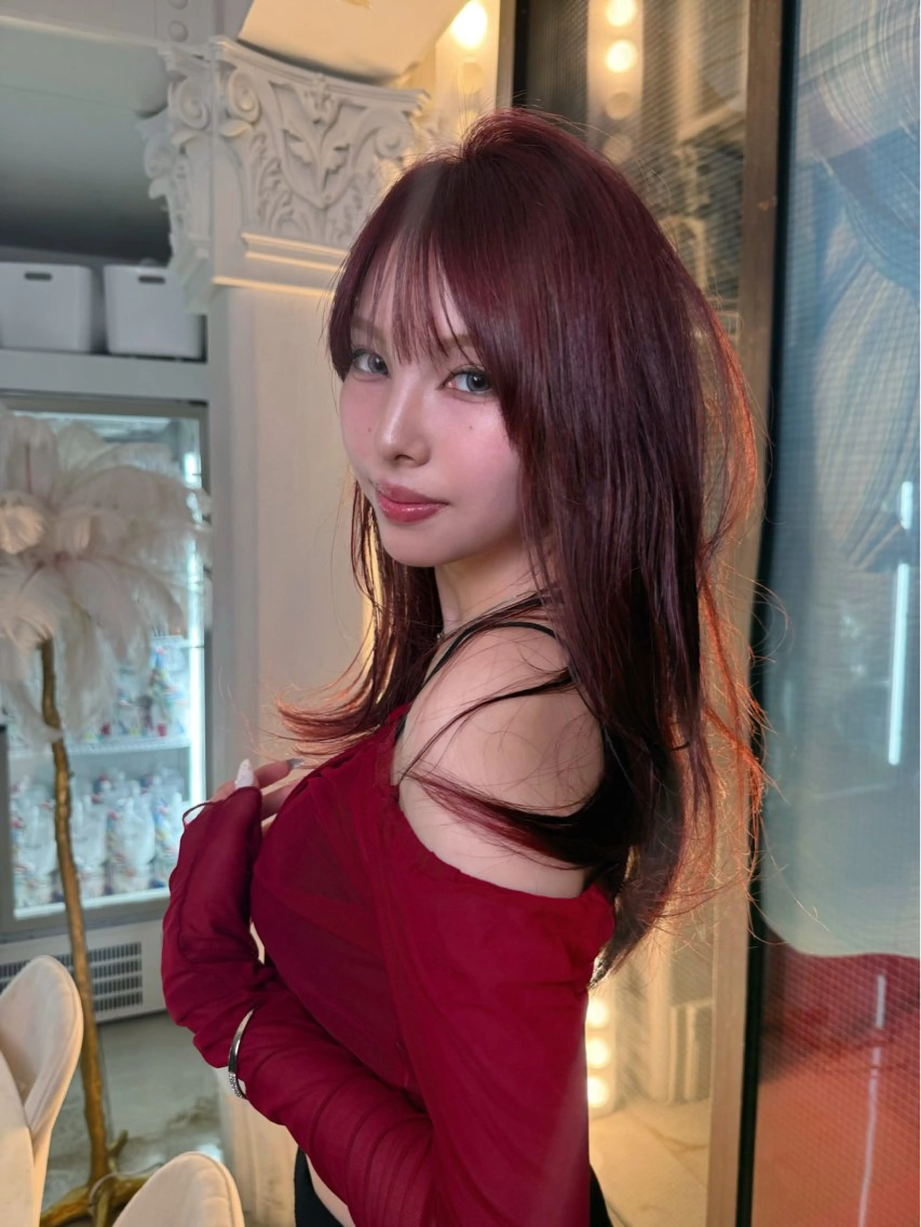 ロング カラー ブリーチ カシス ダブルカラー ブリーチなしカラー ピンクカラー ヘアカラー トリートメント ヘッドスパ ヘアセット HARUNA/原宿/ デザイン/ハイトーンのヘアスタイル