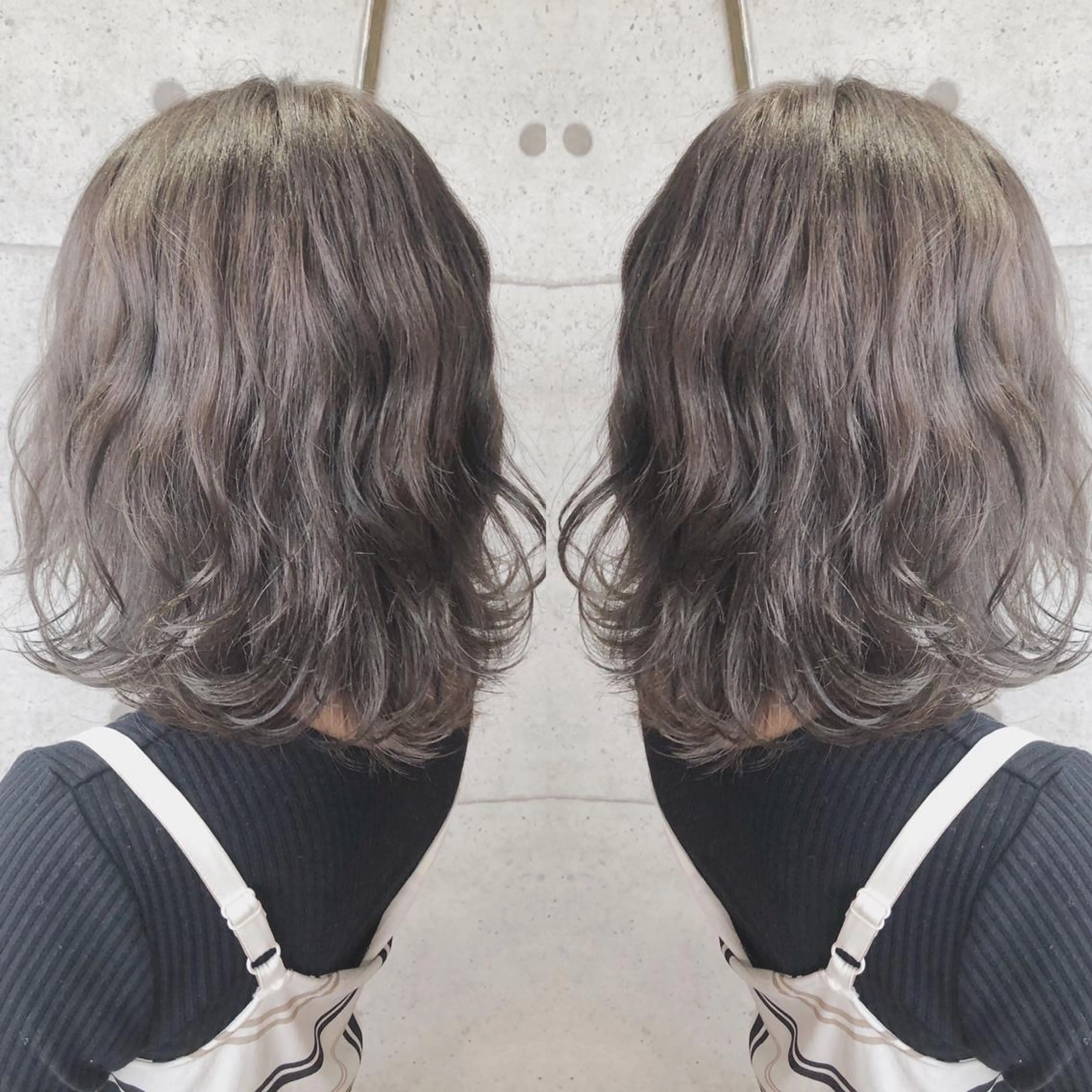 ミディアム カラー ブリーチ グレージュ イルミナカラー 福森 みずきのヘアスタイル