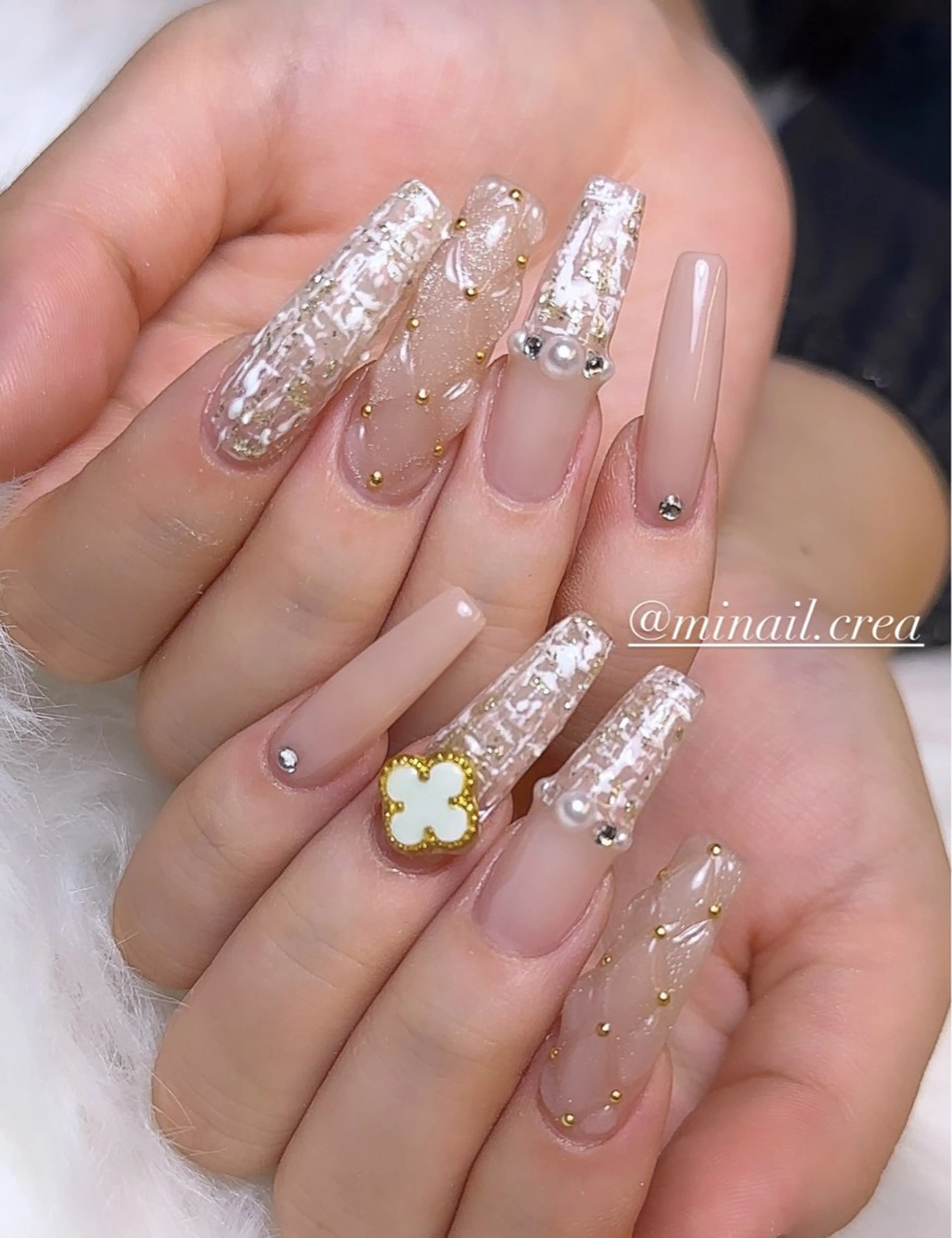 ネイル キラキラネイル ロングネイル ピンク スカルプネイル ツイードネイル ハンドネイル CRéA　-private nailsalon-所属・CReA nailのネイルデザイン