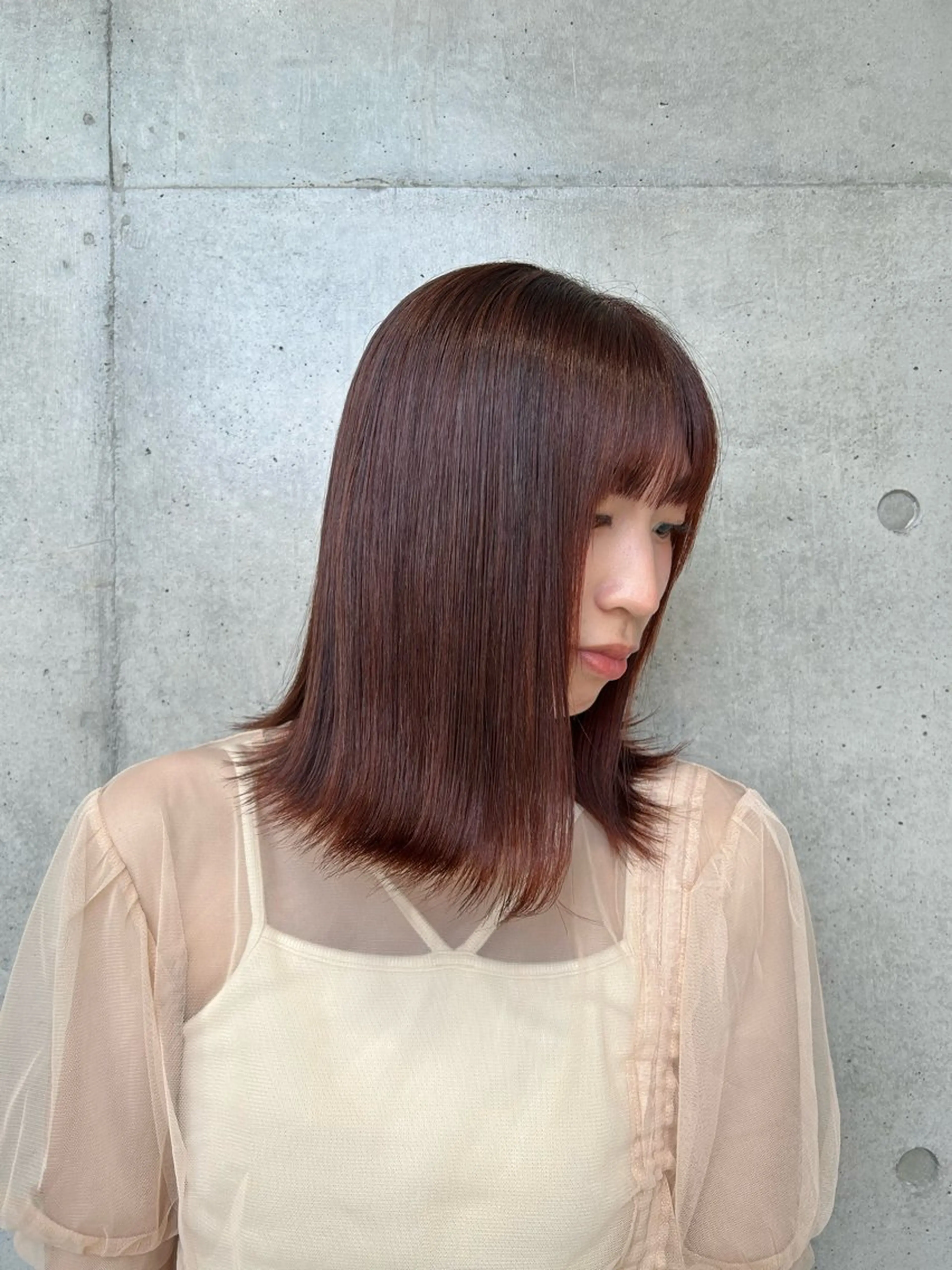 ミディアム カラー ヘアアレンジ カット ヘアカラー トリートメント ボブ艶モテカラー🫧 カリンのヘアスタイル
