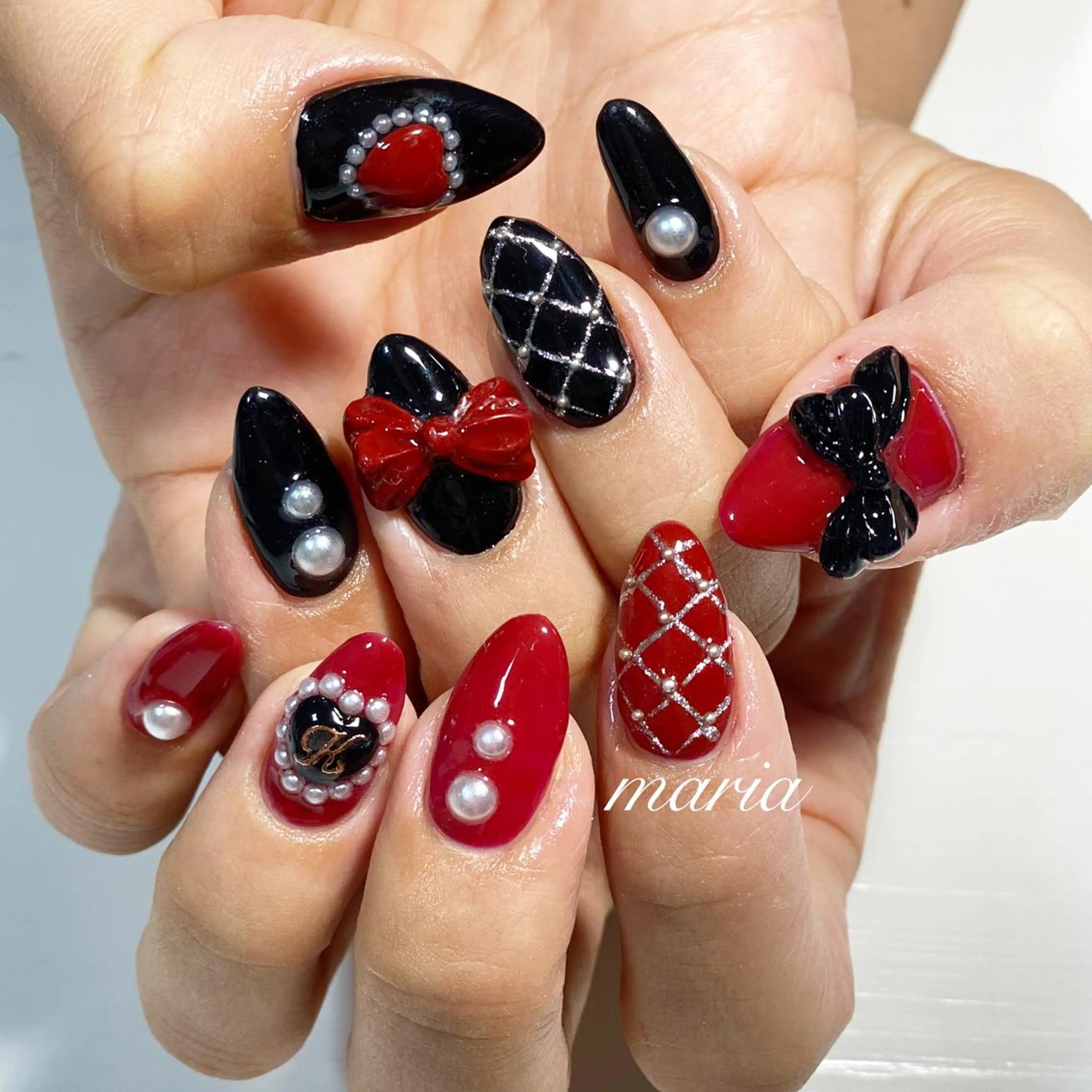 ネイル ハート リボン Beloved Mariaのネイルデザイン