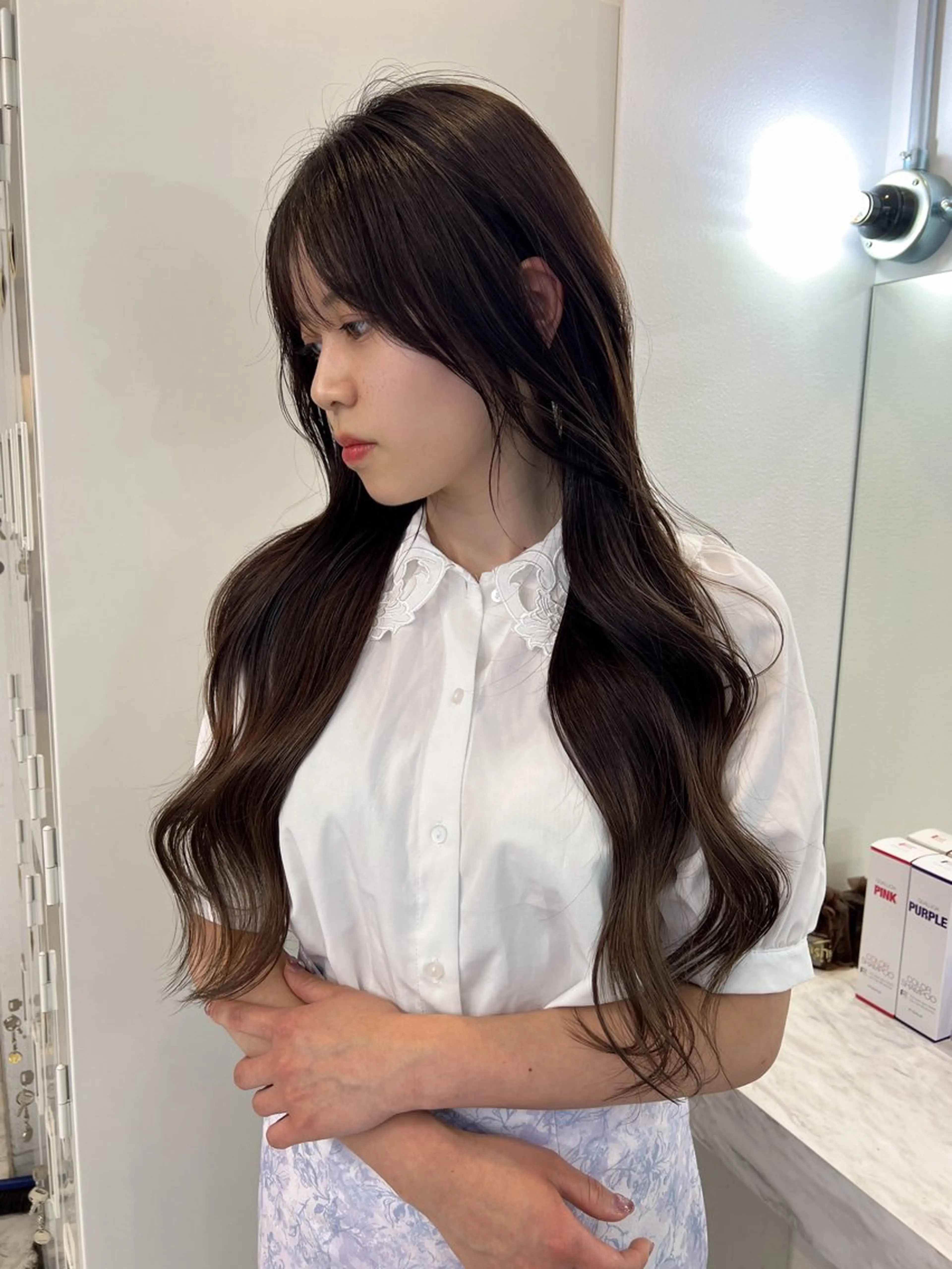 ロング カラー グレージュ レイヤーカット ✨髪質改善✖︎韓国 レイヤー✨ナカムラのヘアスタイル