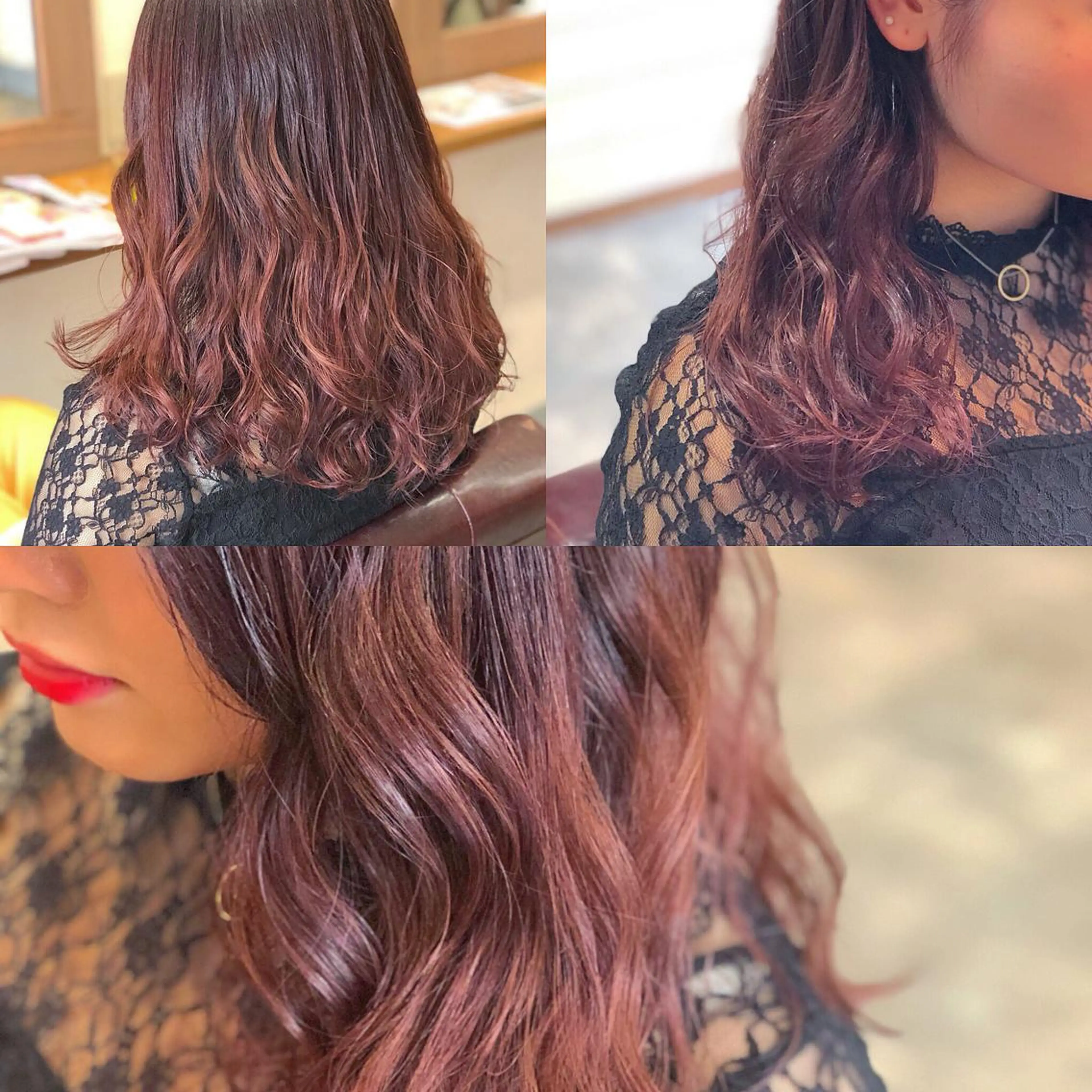 セミロング カラー イルミナカラー ピンクカラー hair salon Ranun髪質改善のヘアスタイル