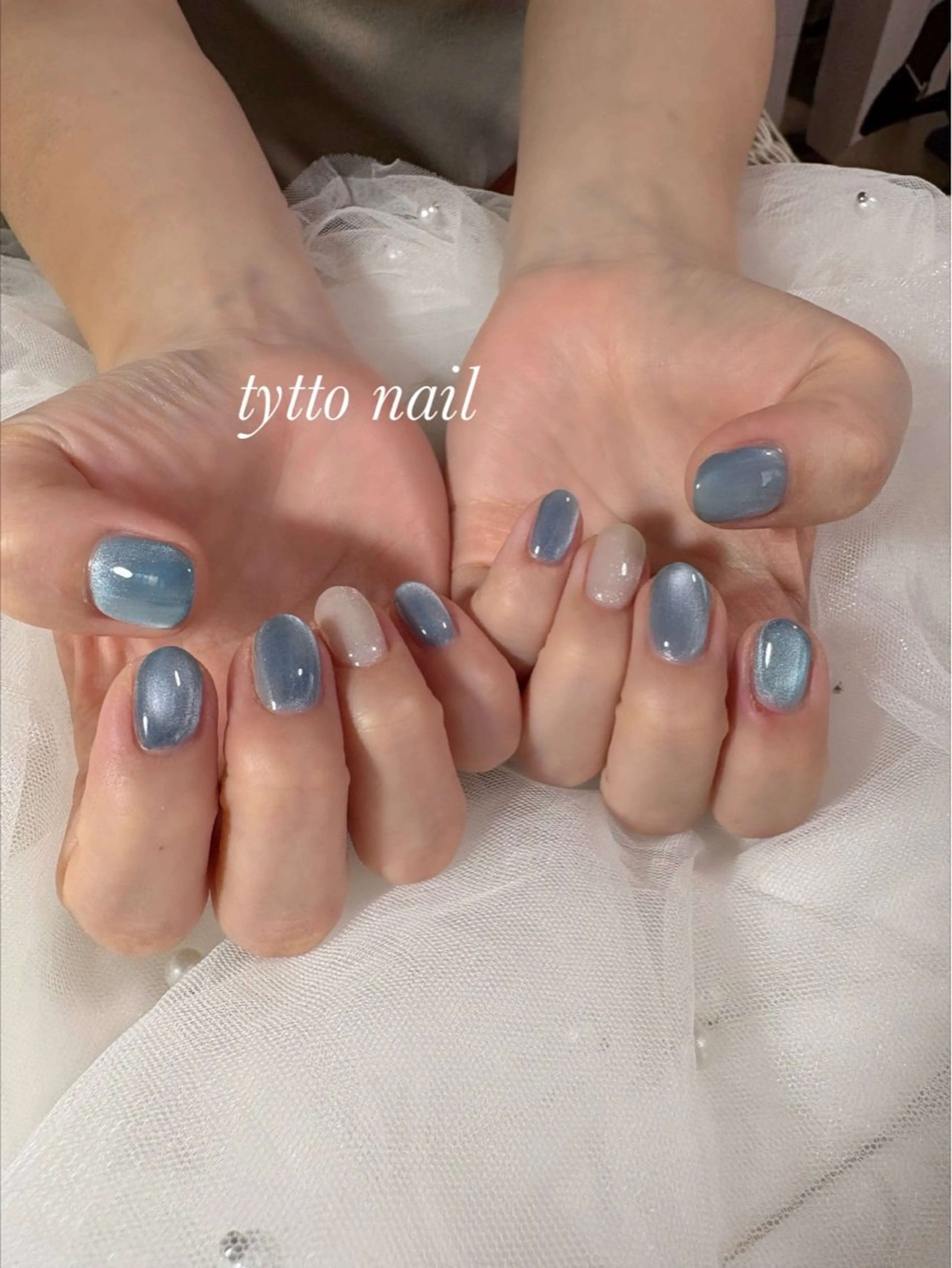 ネイル ブルー ガーリー キラキラネイル 韓国ネイル マグネットネイル tytto nail ❤︎‪‪eri‪‪のネイルデザイン