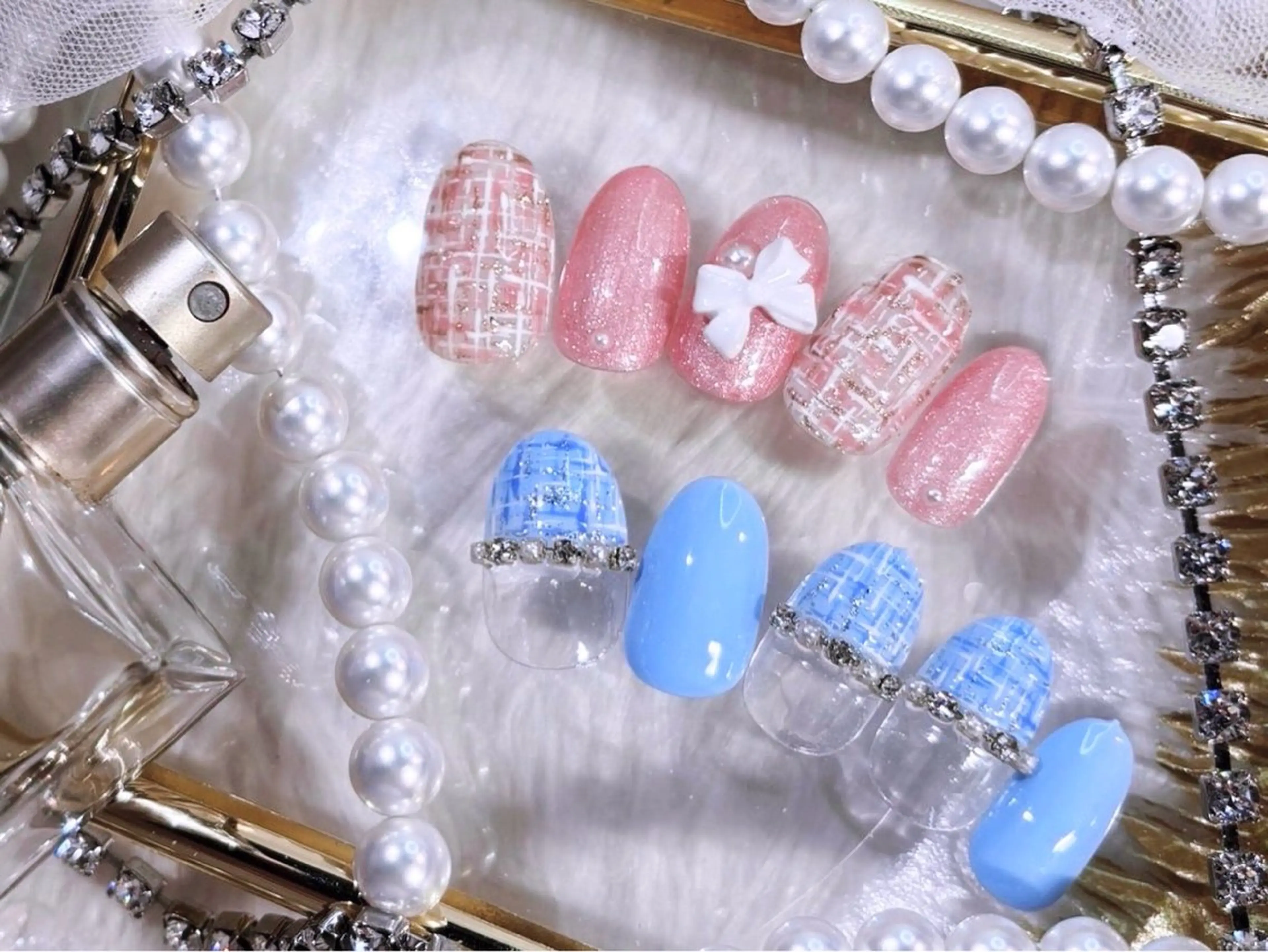 ネイル アートネイル ピンク ツイードネイル ハンドネイル Noix nailのネイルデザイン