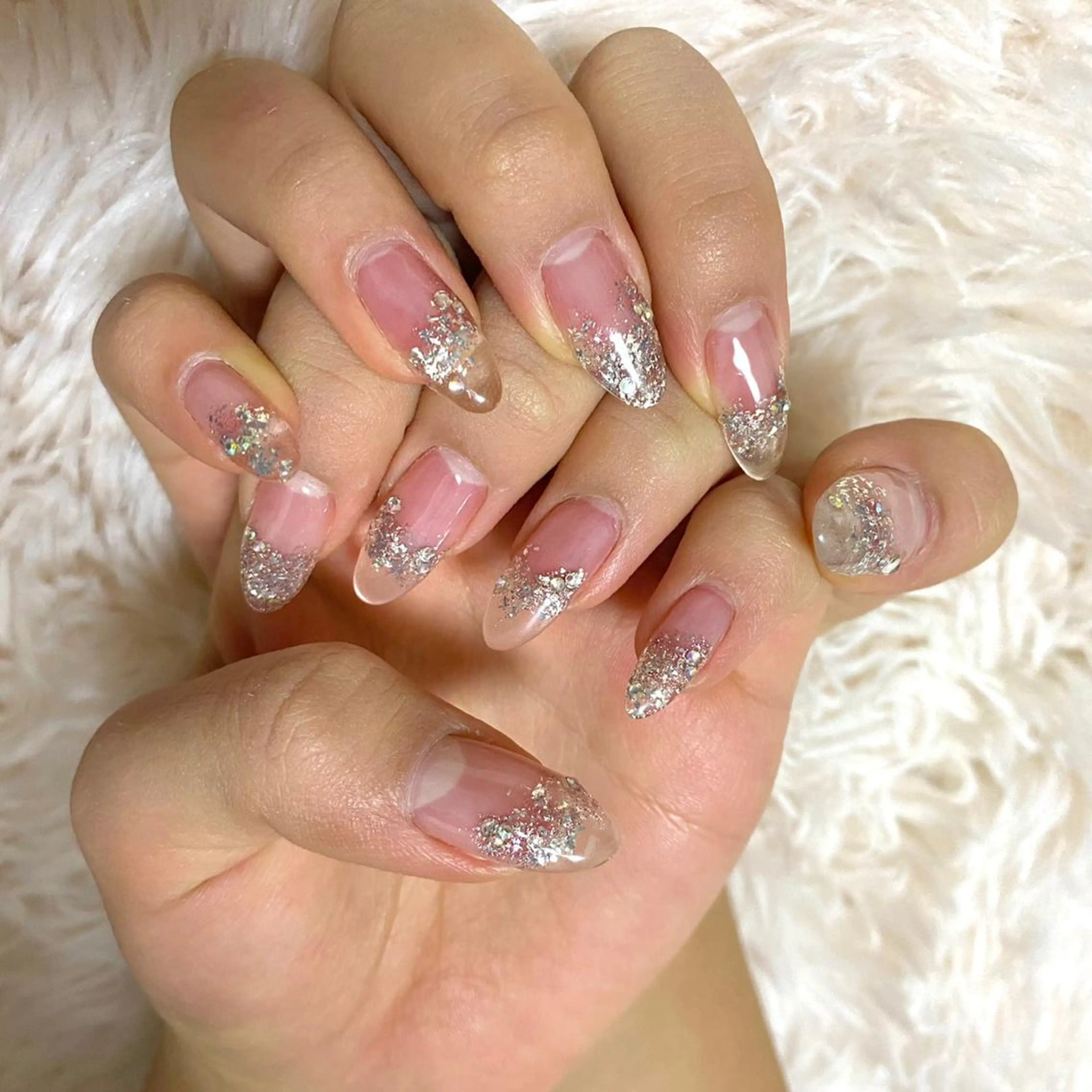 ネイル クリアネイル 長さ出し ジェルネイル ラメ(グリッター) wooone所属・鶴橋wooone nail.rieのネイルデザイン