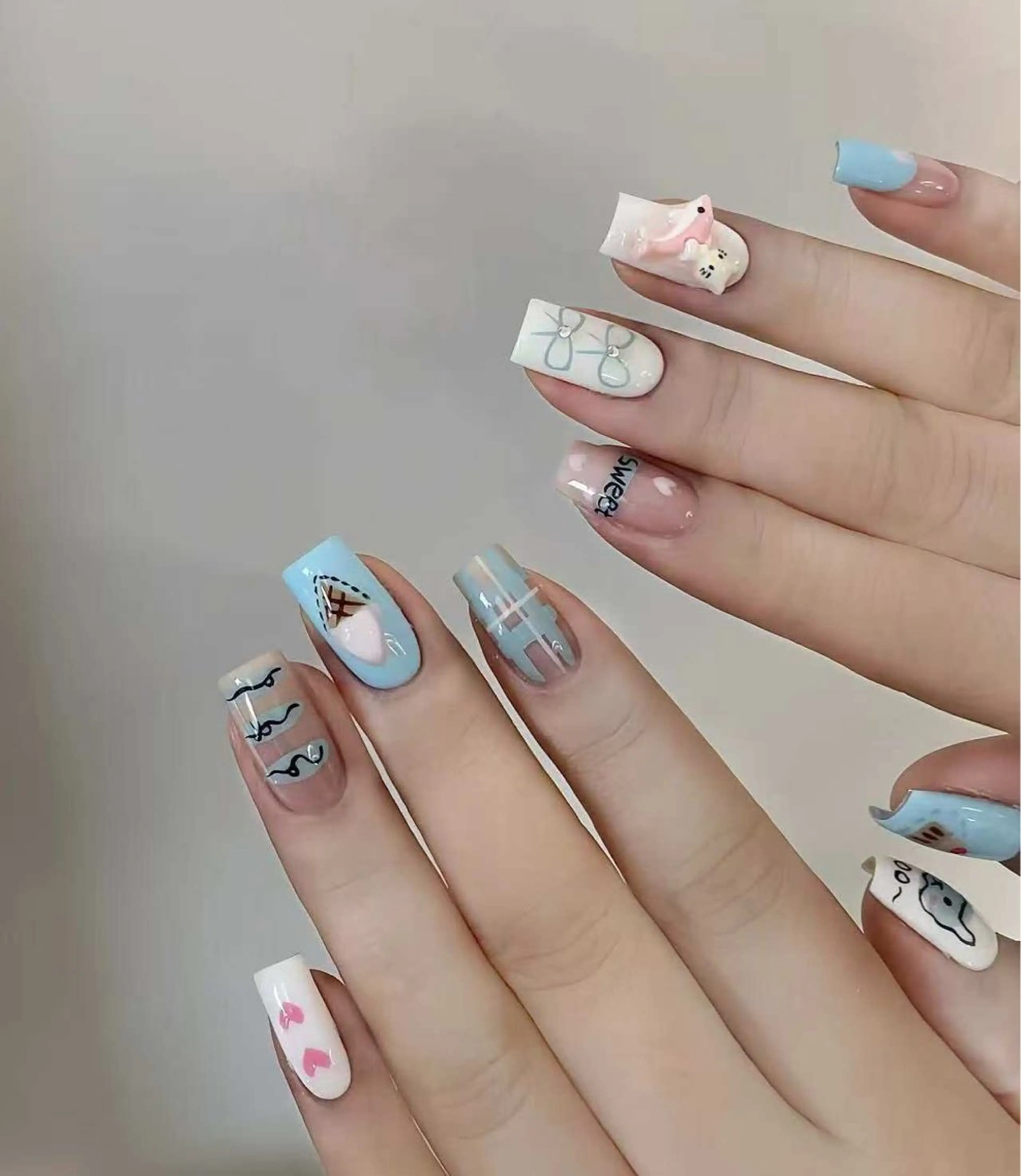 ネイル フラワーネイル フレンチネイル ジェルネイル ガラスフレンチ ハート ハンドネイル BabyYouMi ねねのネイルデザイン