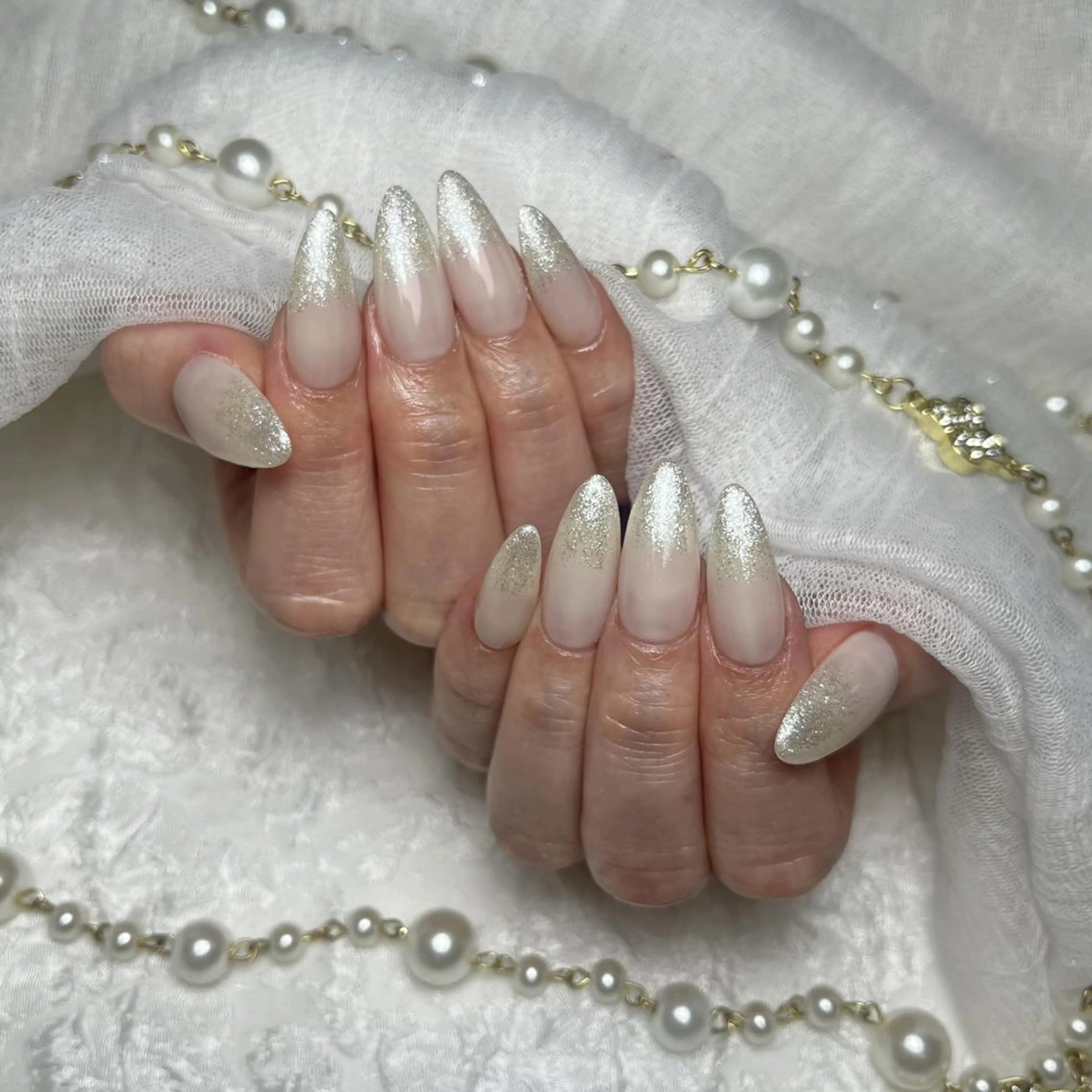 ネイル アートネイル フラッシュネイル フレンチネイル ジェルネイル ガラスフレンチ M2 BEAUTY ネイル　サロンのネイルデザイン