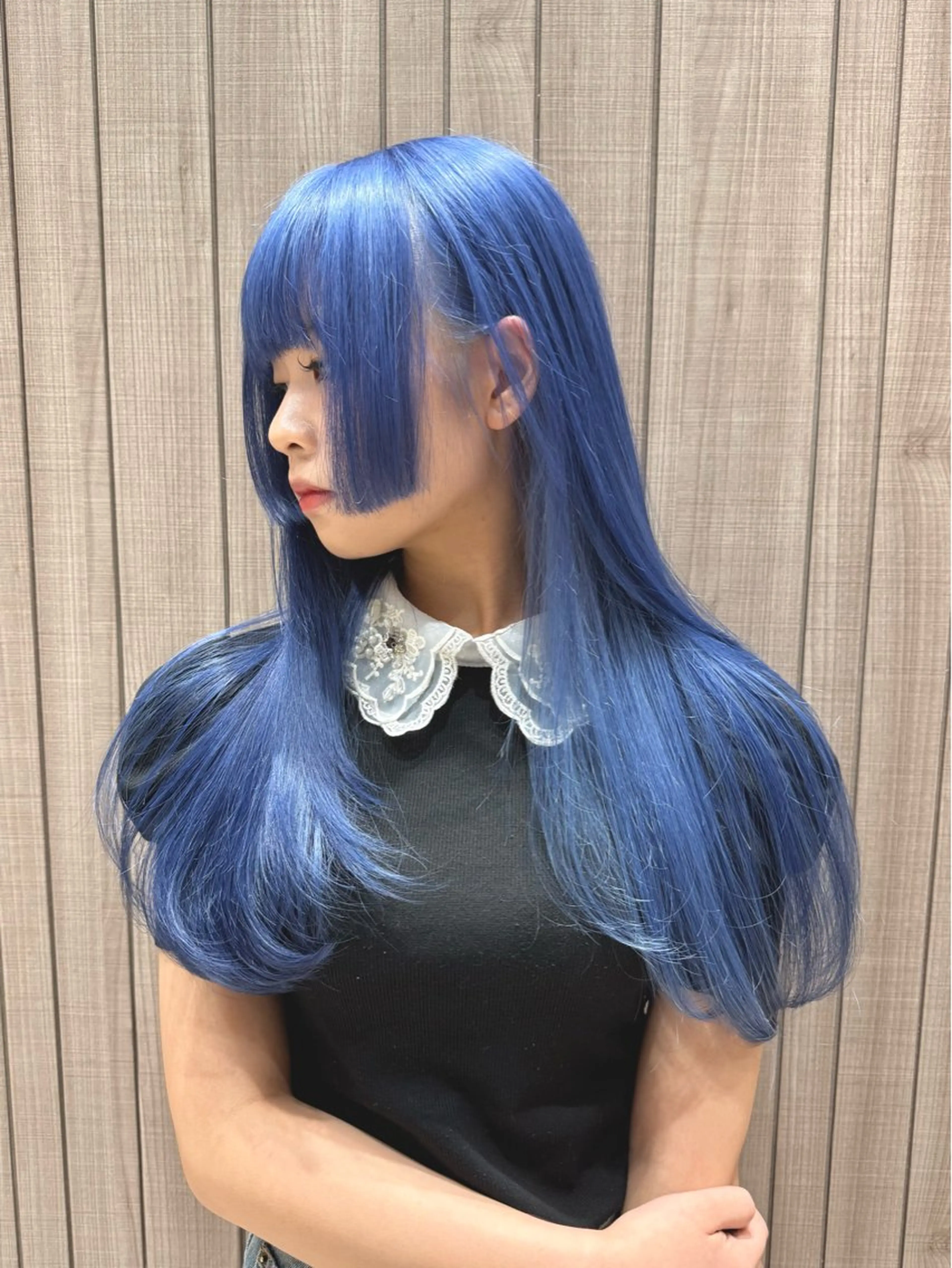 ロング カラー ヘアアレンジ ブリーチ ブルーカラー ケアブリーチ 姫カット レイヤーカット カット ヘアカラー SALOWIN京都河原町Suite店所属・外国人風レイヤー/ ハイトーンSHUのヘアスタイル