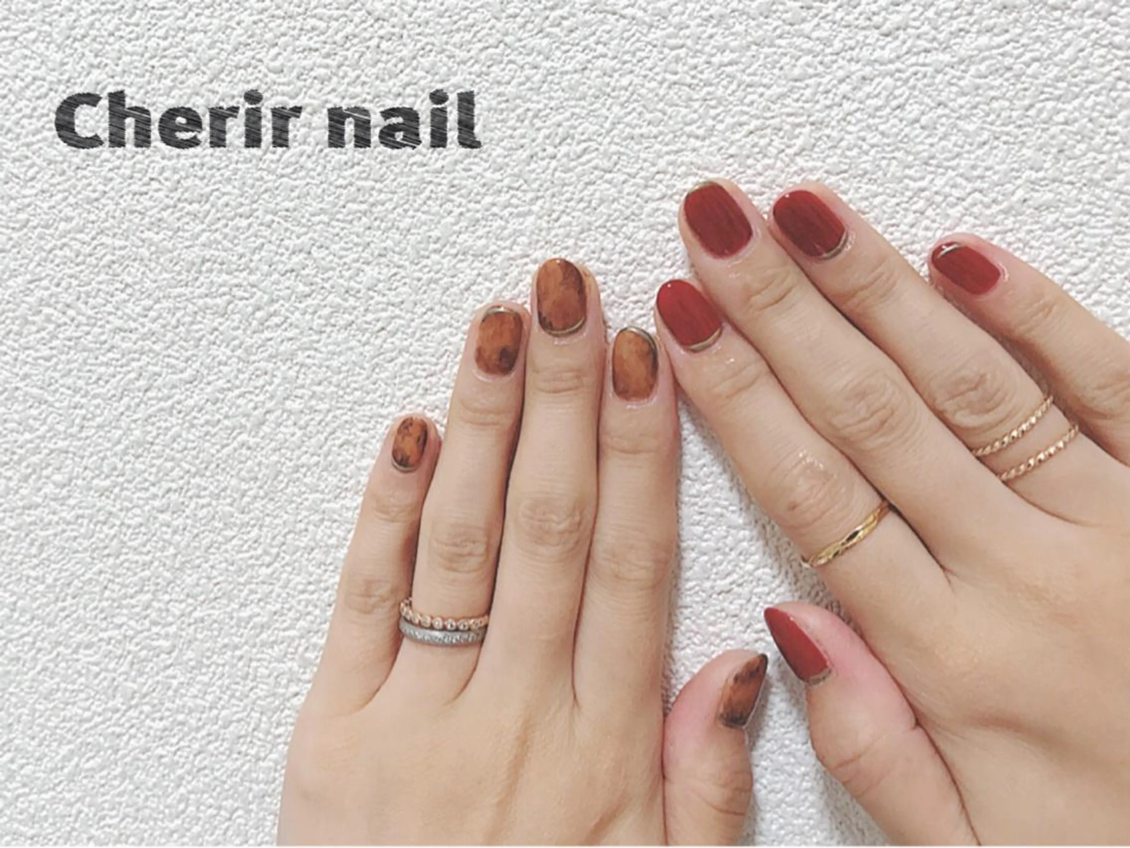 ネイル アートネイル べっ甲ネイル ボルドー 大理石ネイル(マーブル) ワンカラーネイル Cherirnail kaoriのネイルデザイン