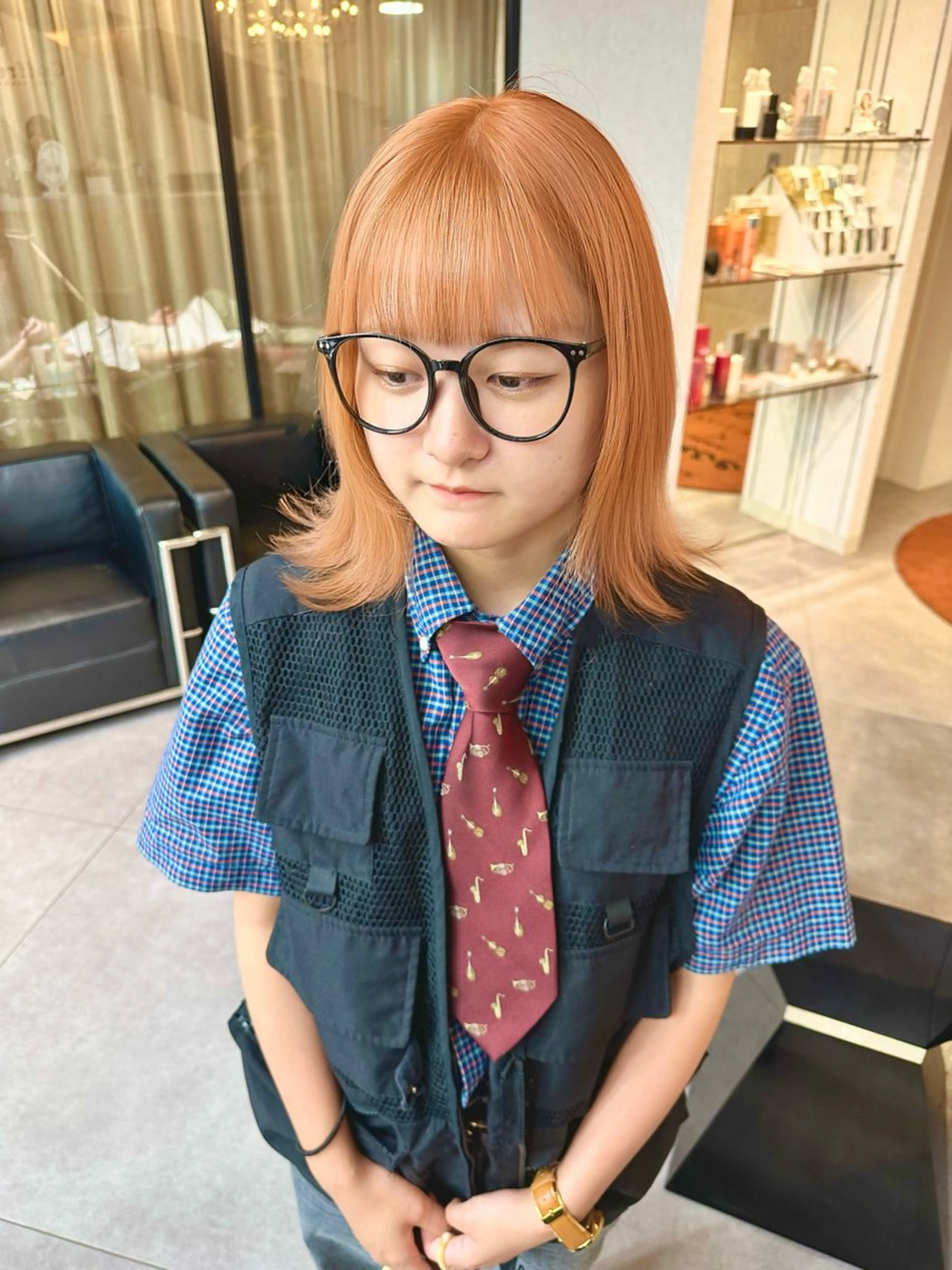 ミディアム カラー ヘアアレンジ ウルフとハイトーン みっちー✂️のヘアスタイル