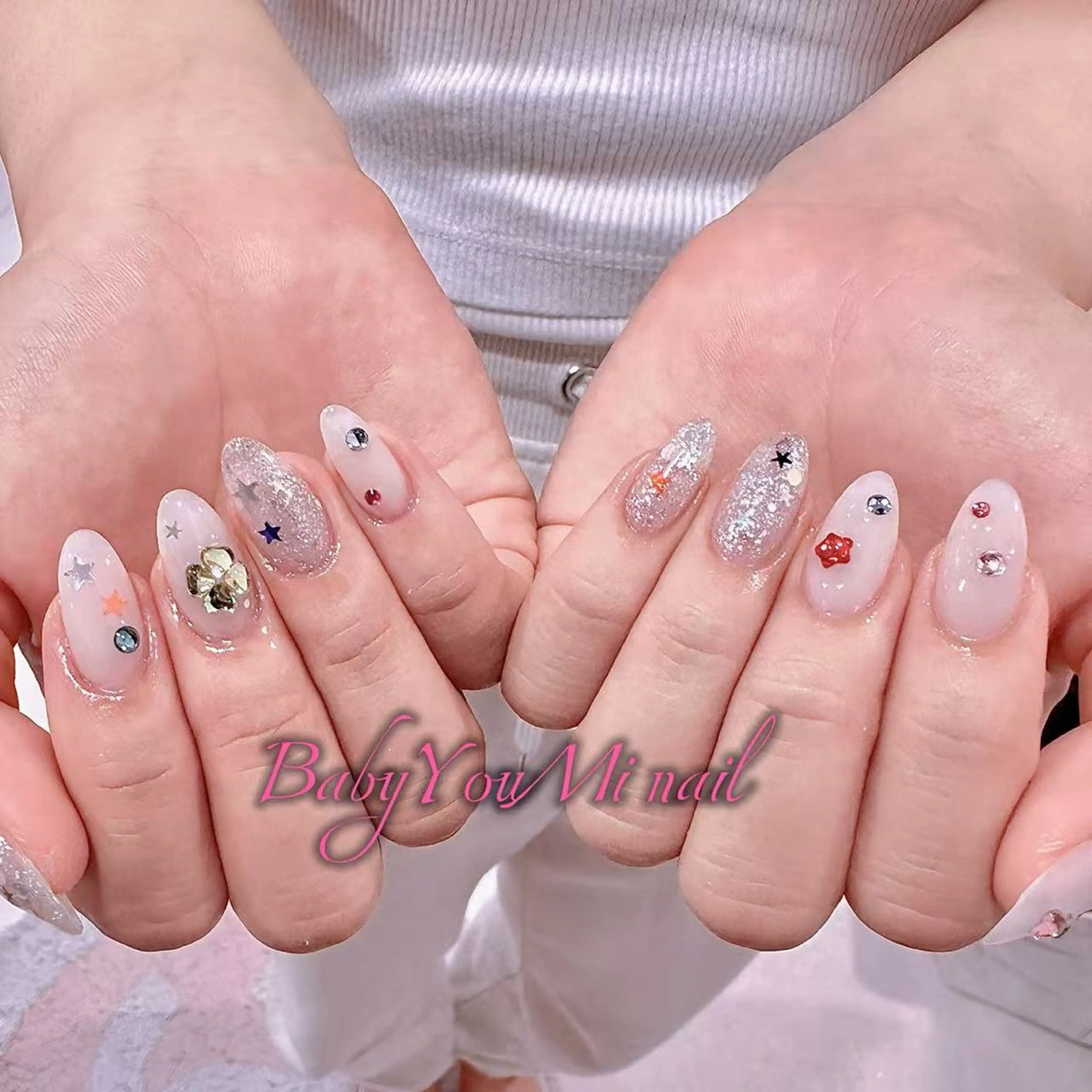 ネイル オーロラネイル フラワーネイル フットネイル フレンチネイル ジェルネイル ハンドネイル BabyYouMi ねねのネイルデザイン