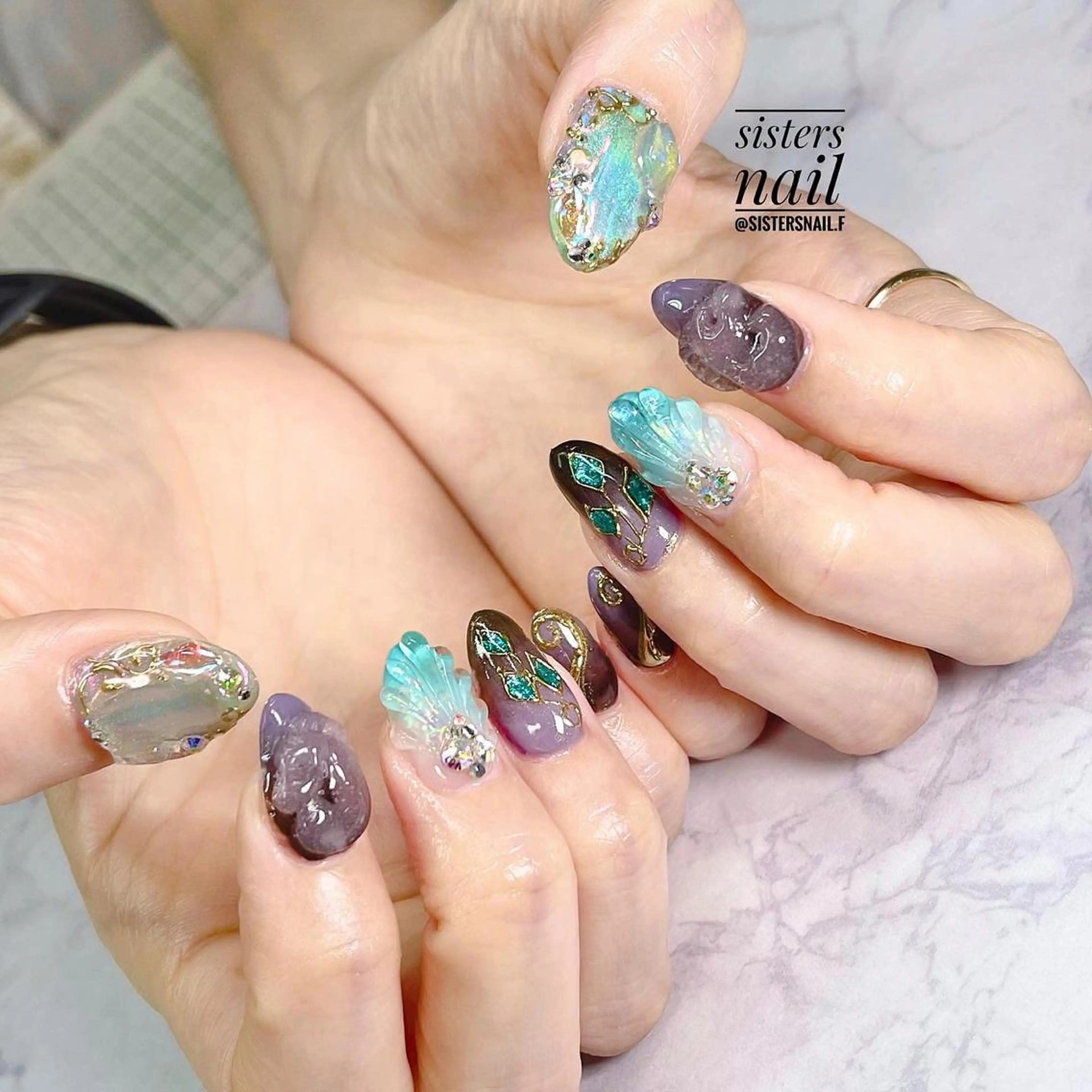 ネイル アートネイル 氷ネイル・うるうるネイル 夏ネイル sisters nail.fのネイルデザイン