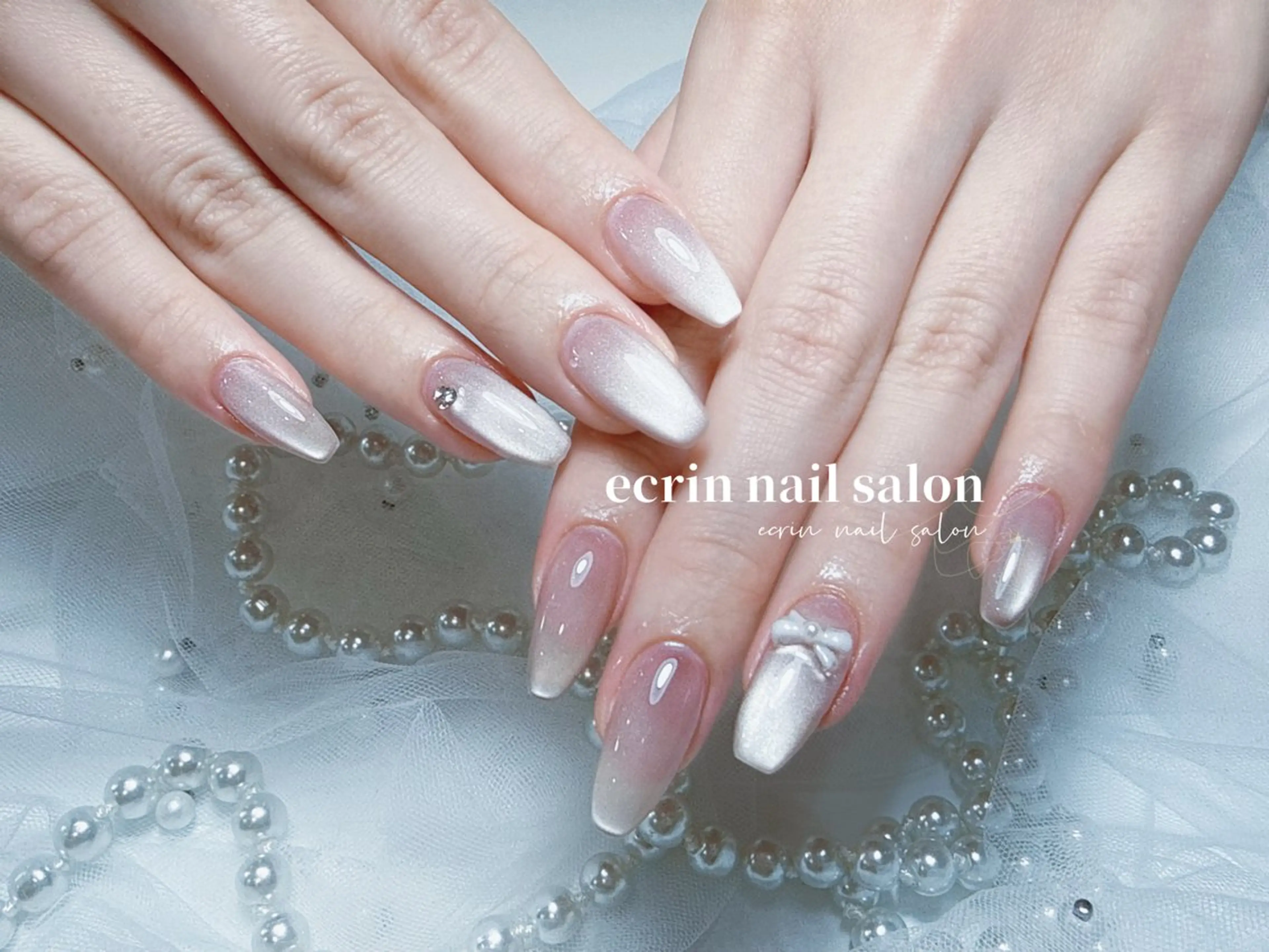 ネイル マグネットネイル リボン ハンドネイル ハンドケア ecrin nail 錦糸町(るい)のネイルデザイン