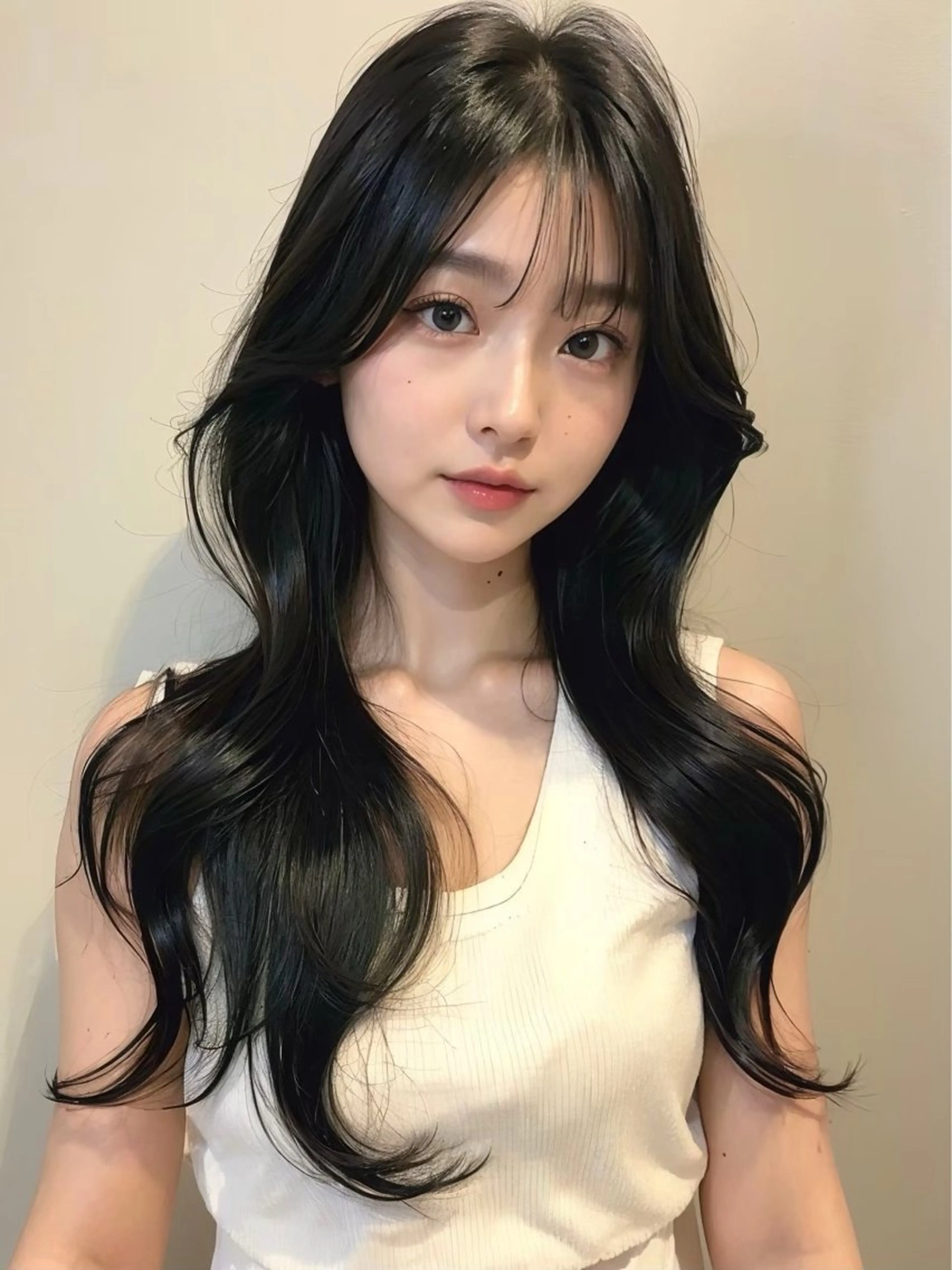 ロング カラー アッシュ ベージュカラー 黒髪 ブルーカラー ブルーブラック ヘアカラー トリートメント 透明感/韓国風 🤍moeka🤍のヘアスタイル