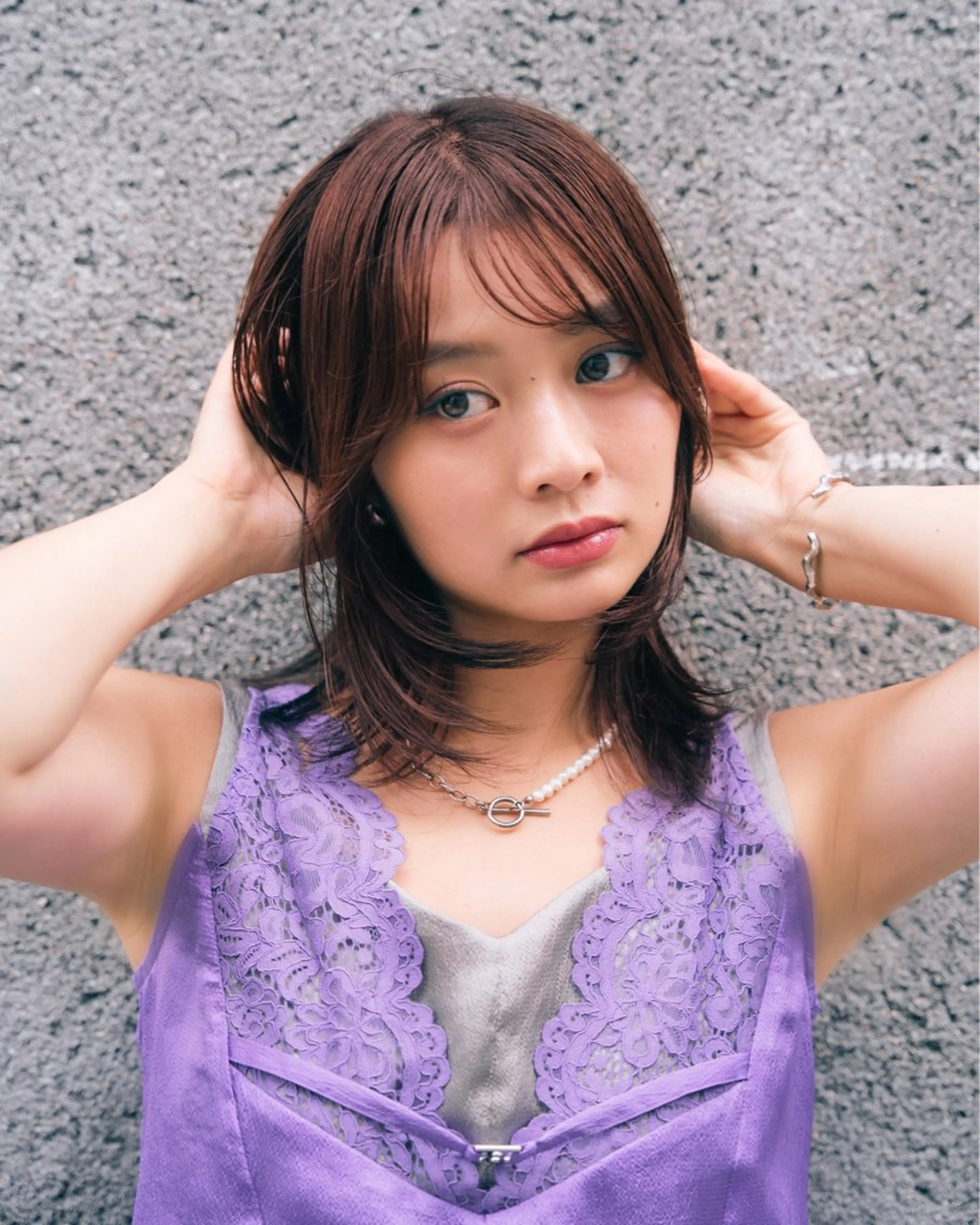 ミディアム カラー 顔まわりレイヤー 顔周りカット 髪質改善 韓国風ヘア レイヤーカット ヘアカラー トリートメント レイヤー/柔色 カラー/SAkiのヘアスタイル