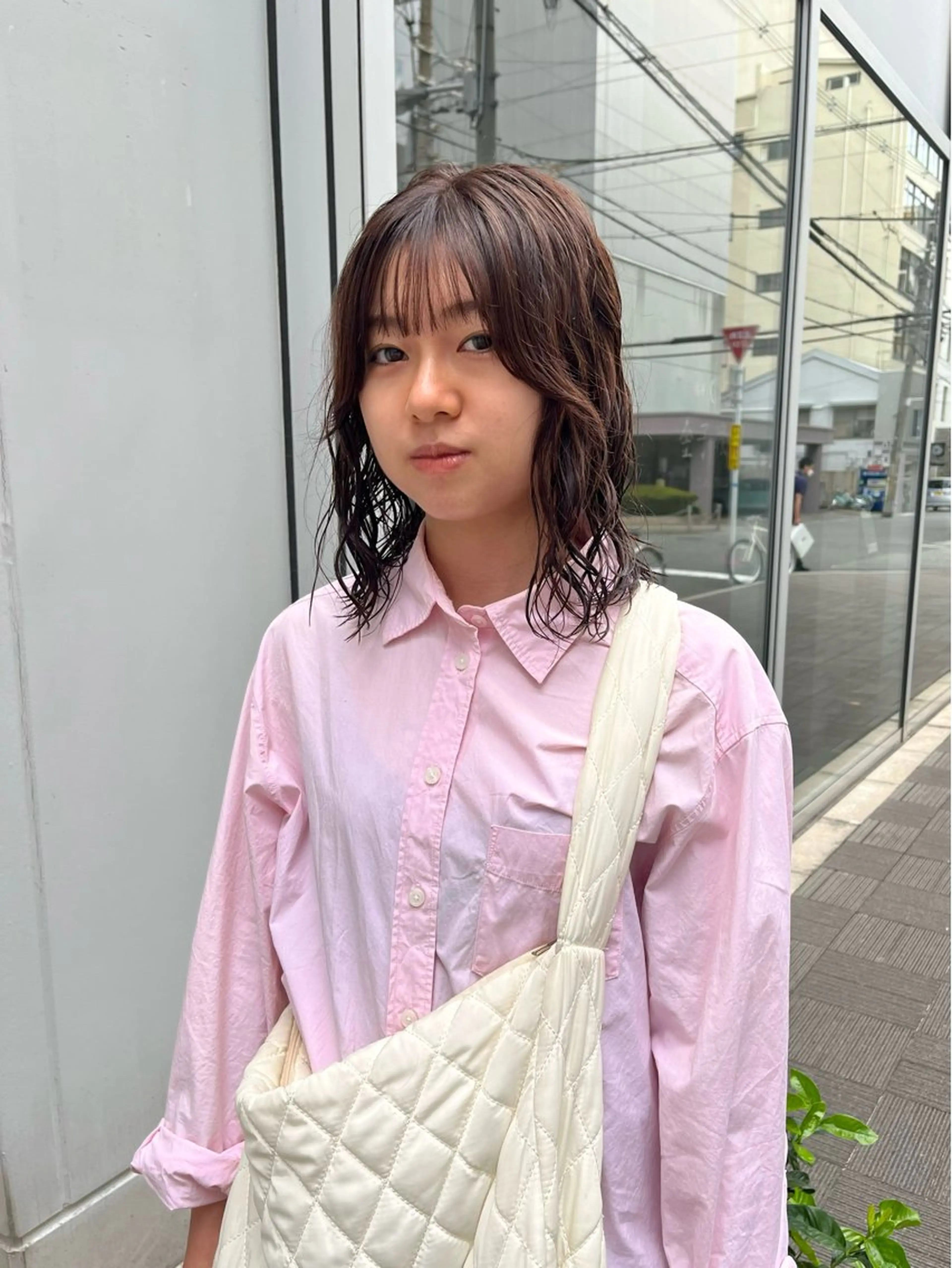 ミディアム カラー パーマ ミディアムパーマ ブラウンカラー マロンブラウン ニュアンスパーマ カット ヘアカラー パーマ ショート/パーマ/ カラー/FUKOのヘアスタイル