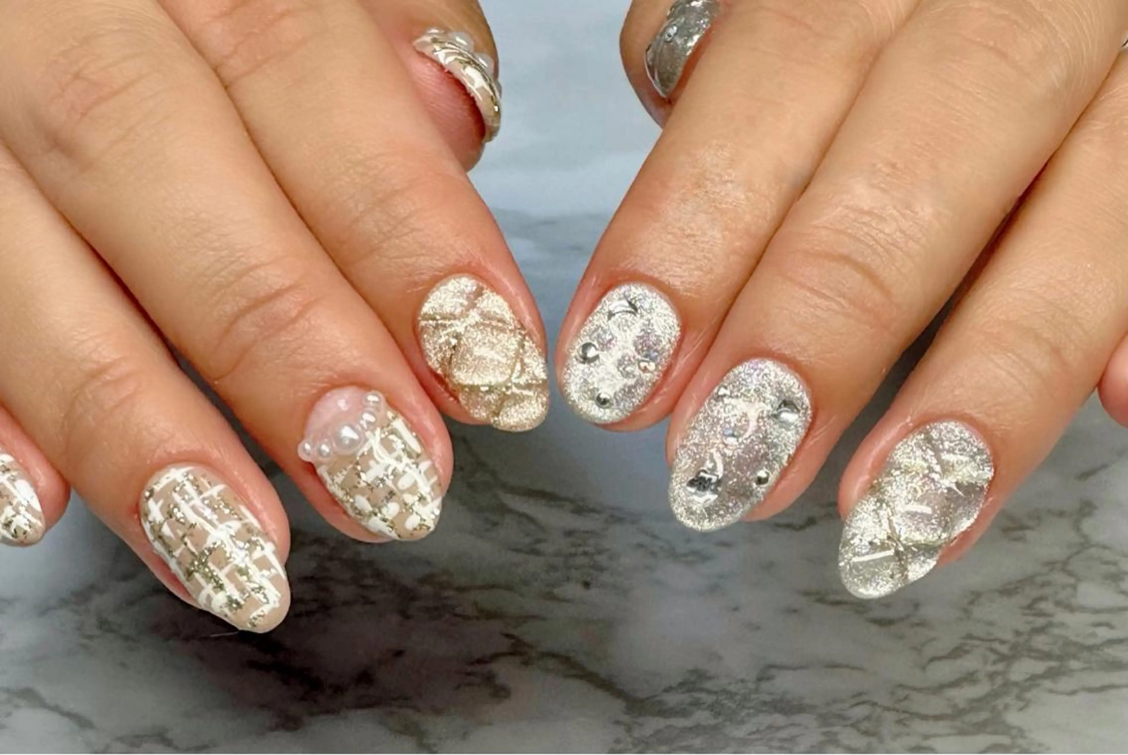 ネイル キラキラネイル マグネットネイル ツイードネイル M.N_ nailのネイルデザイン