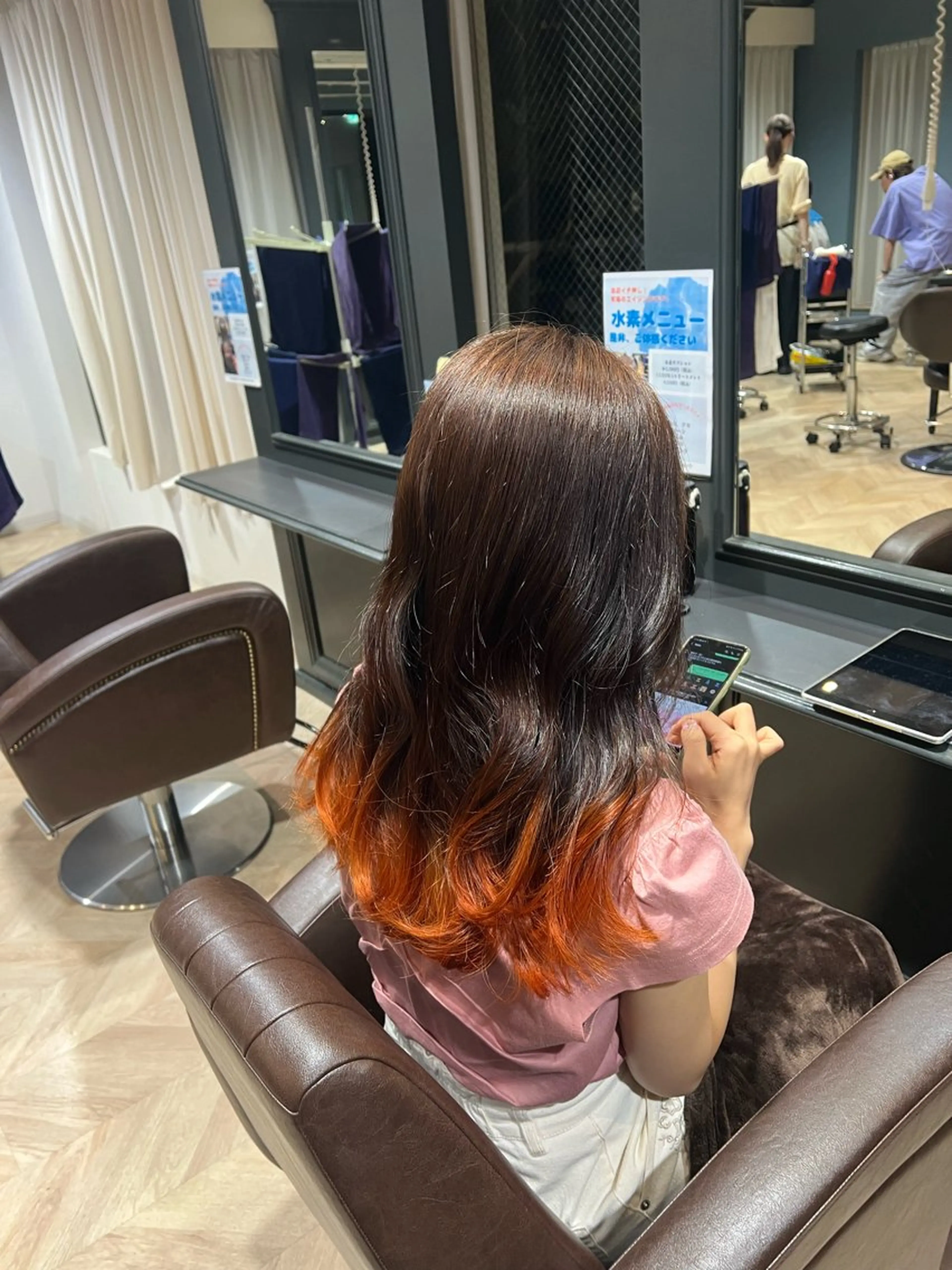 ロング カラー ブリーチ デザインカラー オレンジ Naru┆川西能勢口 ┆髪質改善のヘアスタイル