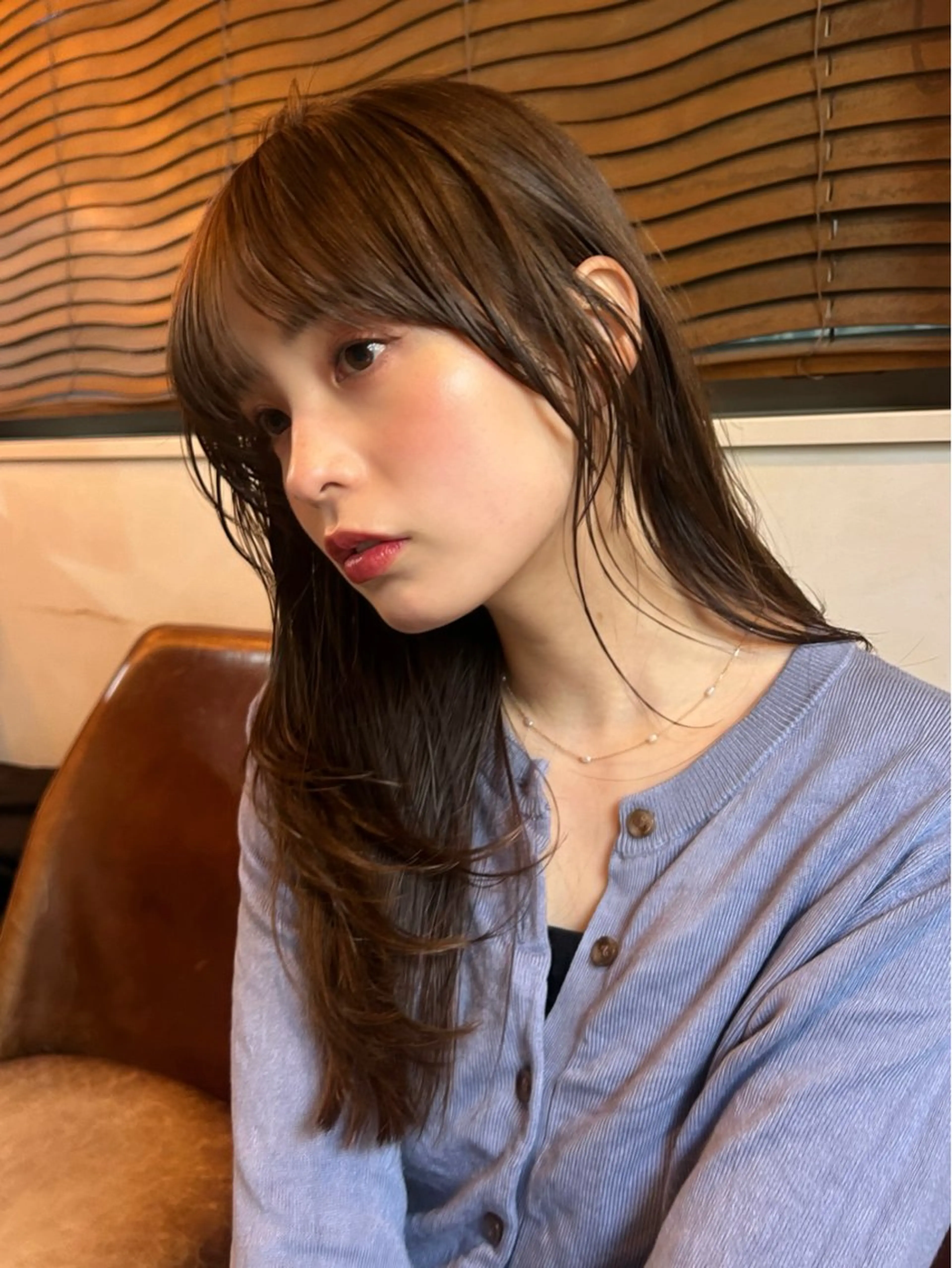 ミディアム カラー パーマ カット ヘアカラー レイヤー/透明感/ ブリーチなし/わかなのヘアスタイル