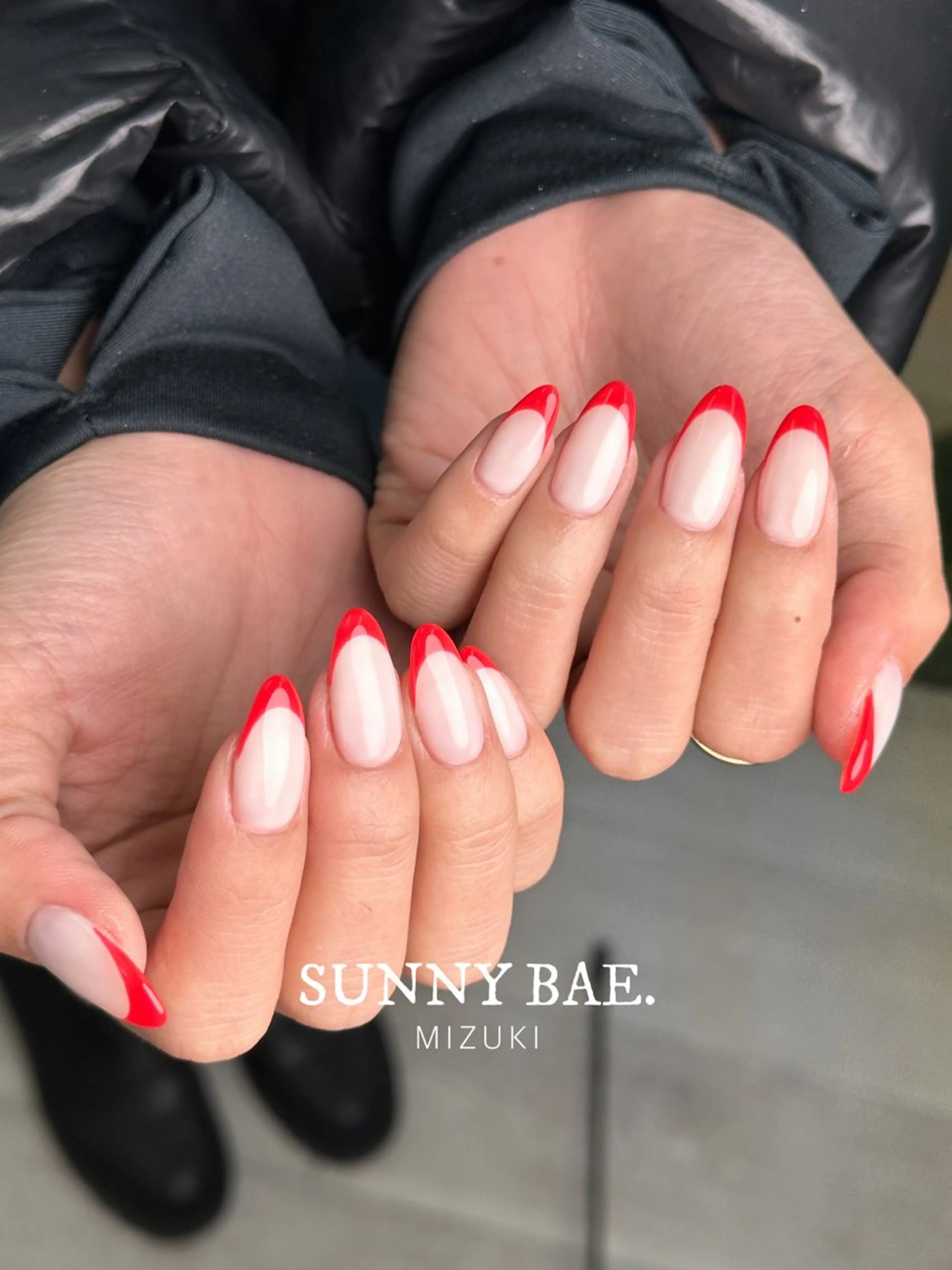 ネイル フレンチネイル 赤色 バレンタイン SUNNY BAE. 🌼MIZUKIのネイルデザイン