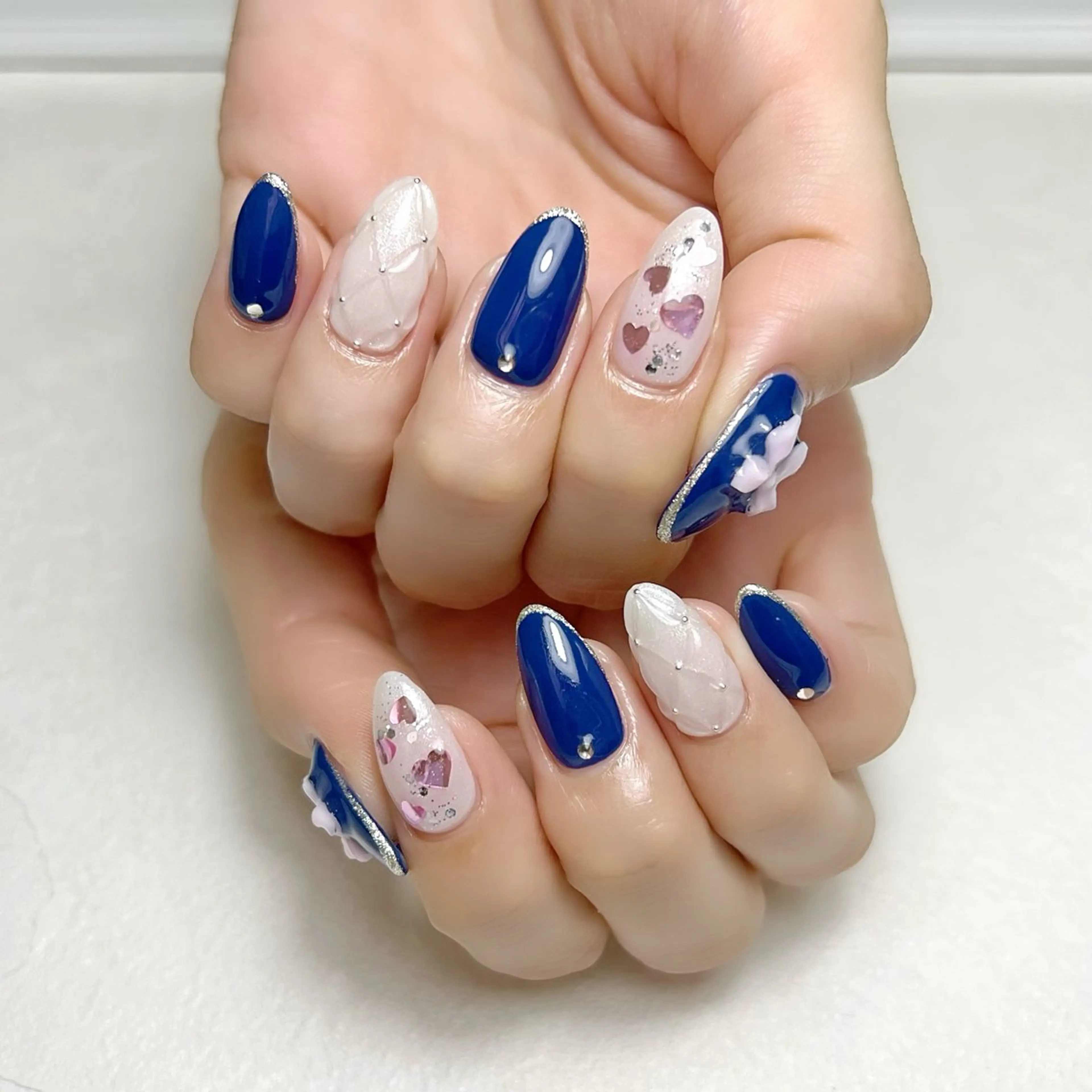 ネイル ブルー ハート ラメ(グリッター) 冬ネイル rouse nail RISATOのネイルデザイン