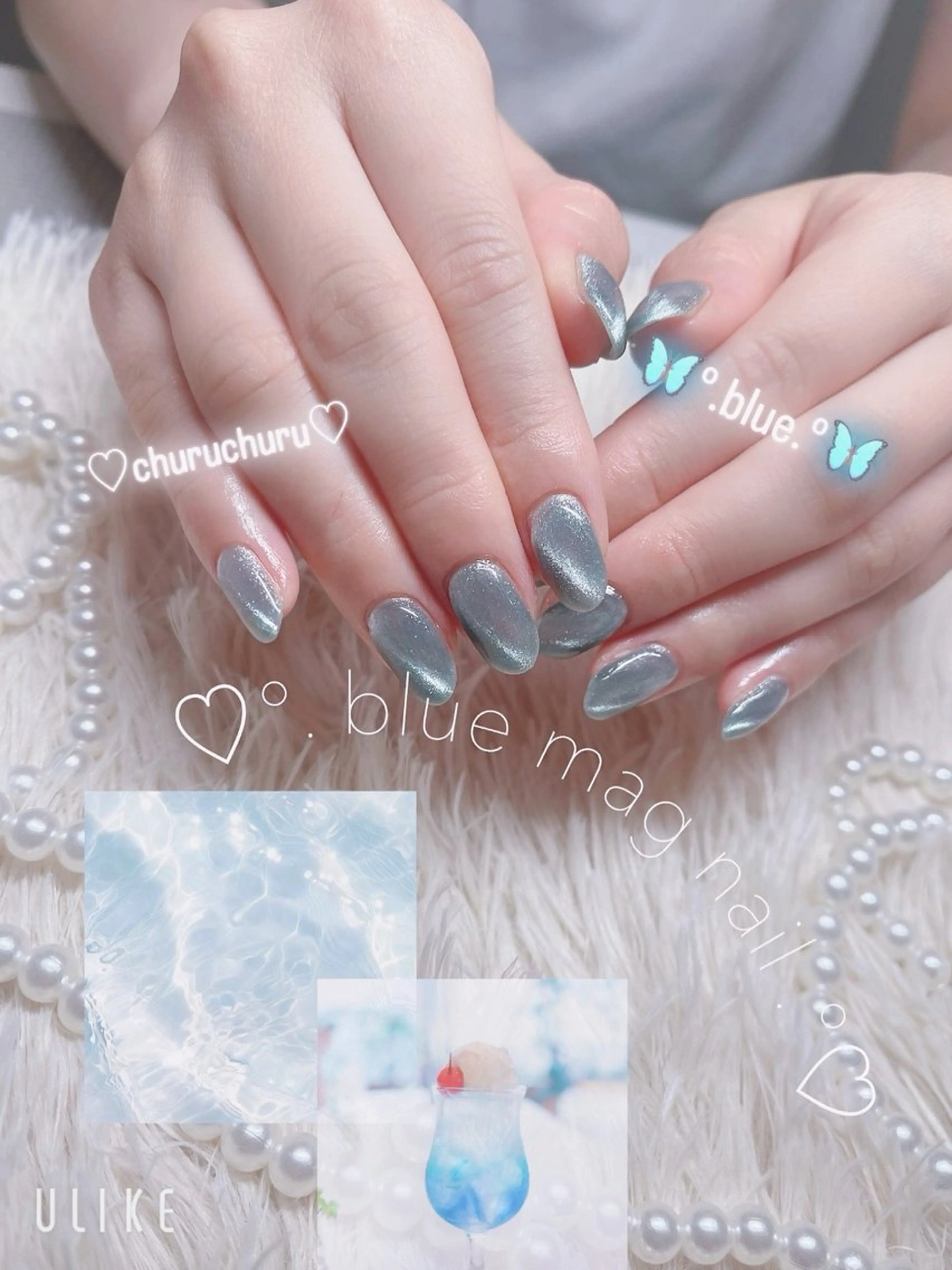ネイル ブルー マグネットネイル ハンドネイル Nail Salon RiLion所属・kaho  🧸🎀 RiLionのネイルデザイン