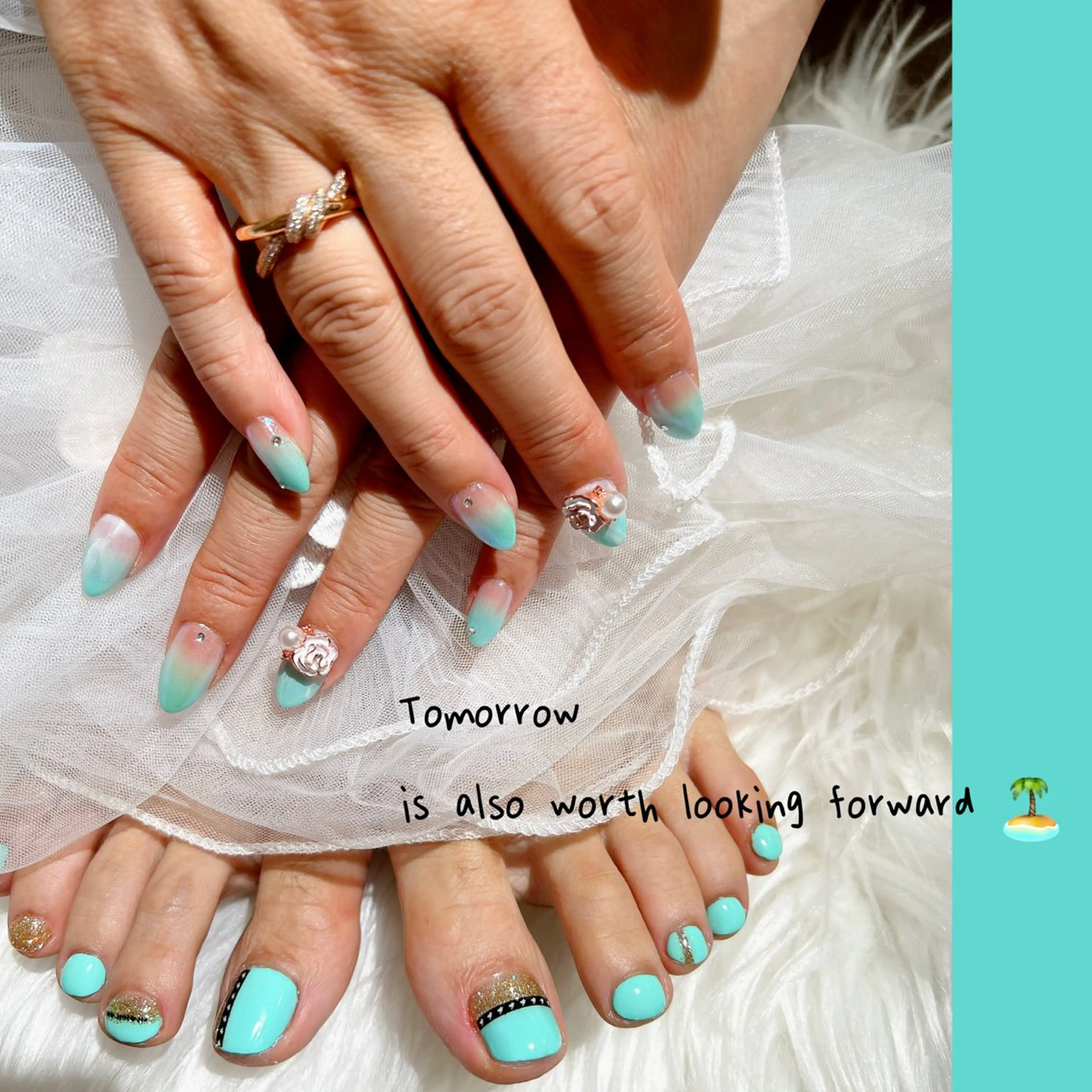 ネイル 夏ネイル リボン、ガーリー パーツ放題専門店のネイルデザイン