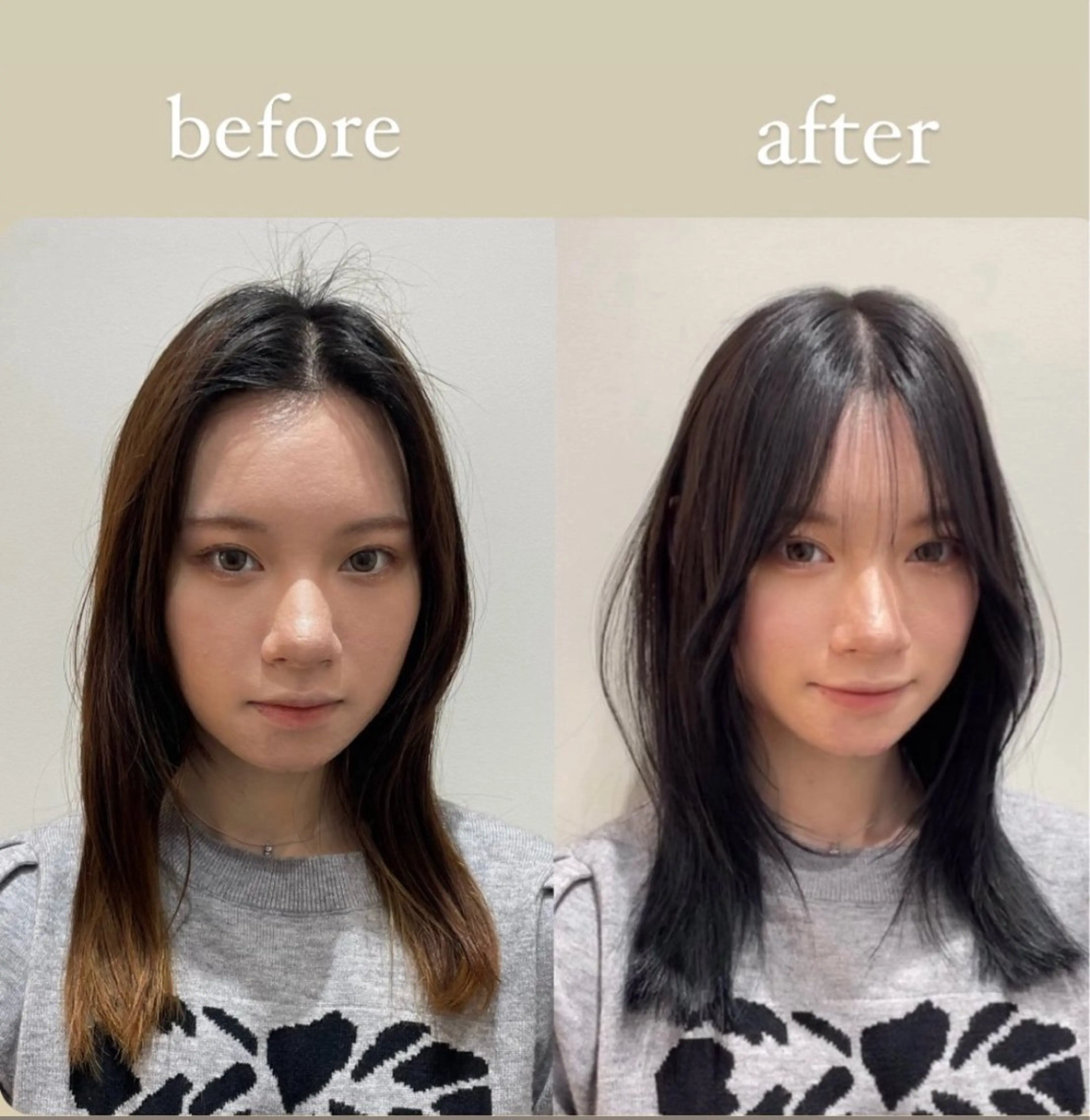 ミディアム 韓国風ヘア レイヤーカット カット ヘアカラー トリートメント ❤︎︎韓国ヘア❤︎︎ 𝑺𝒉𝒊𝒉𝒐のヘアスタイル