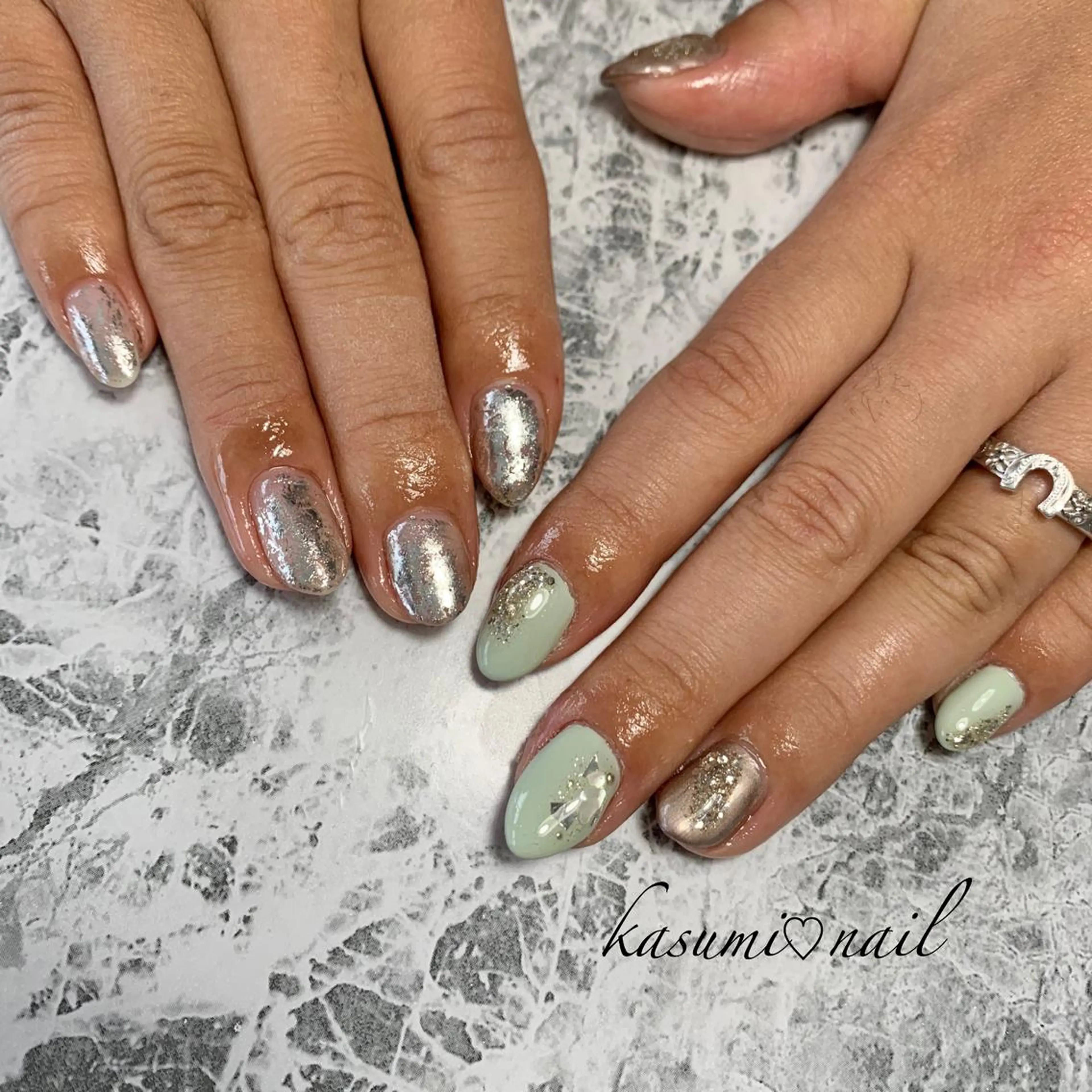ネイル アートネイル フットネイル 大理石ネイル(マーブル) ミラーネイル ニュアンスネイル KASUMI♡ Nailのネイルデザイン