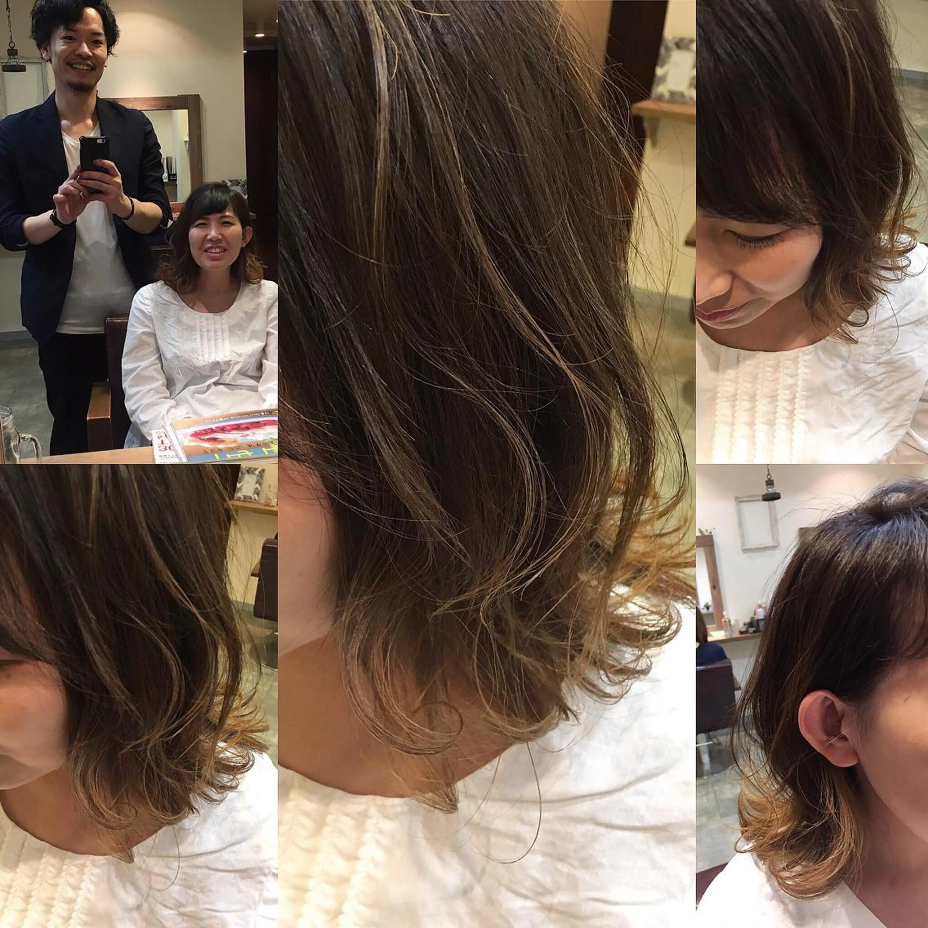 ミディアム カラー グラデーションカラー グレージュ ハイライトカラー ハイライト 外ハネヘア hair salon Ranun髪質改善のヘアスタイル